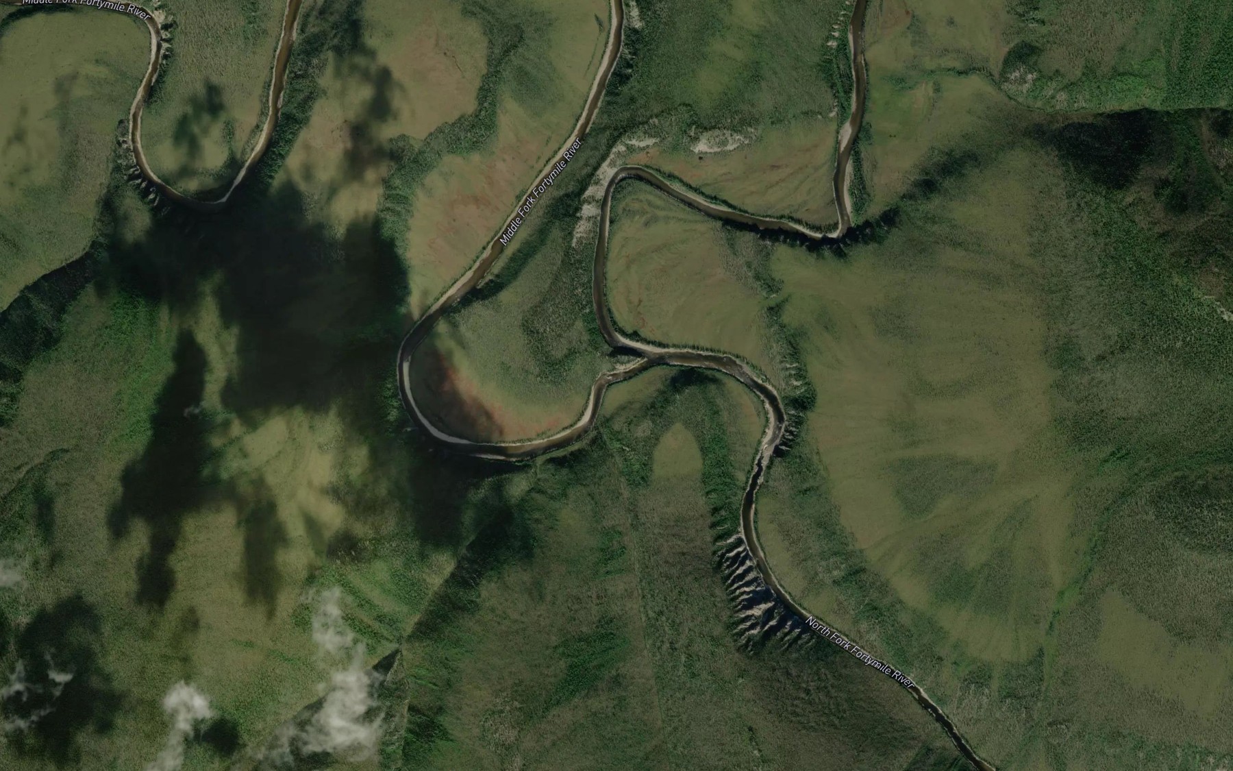Satellite map of the Middle Fork Fortymile River