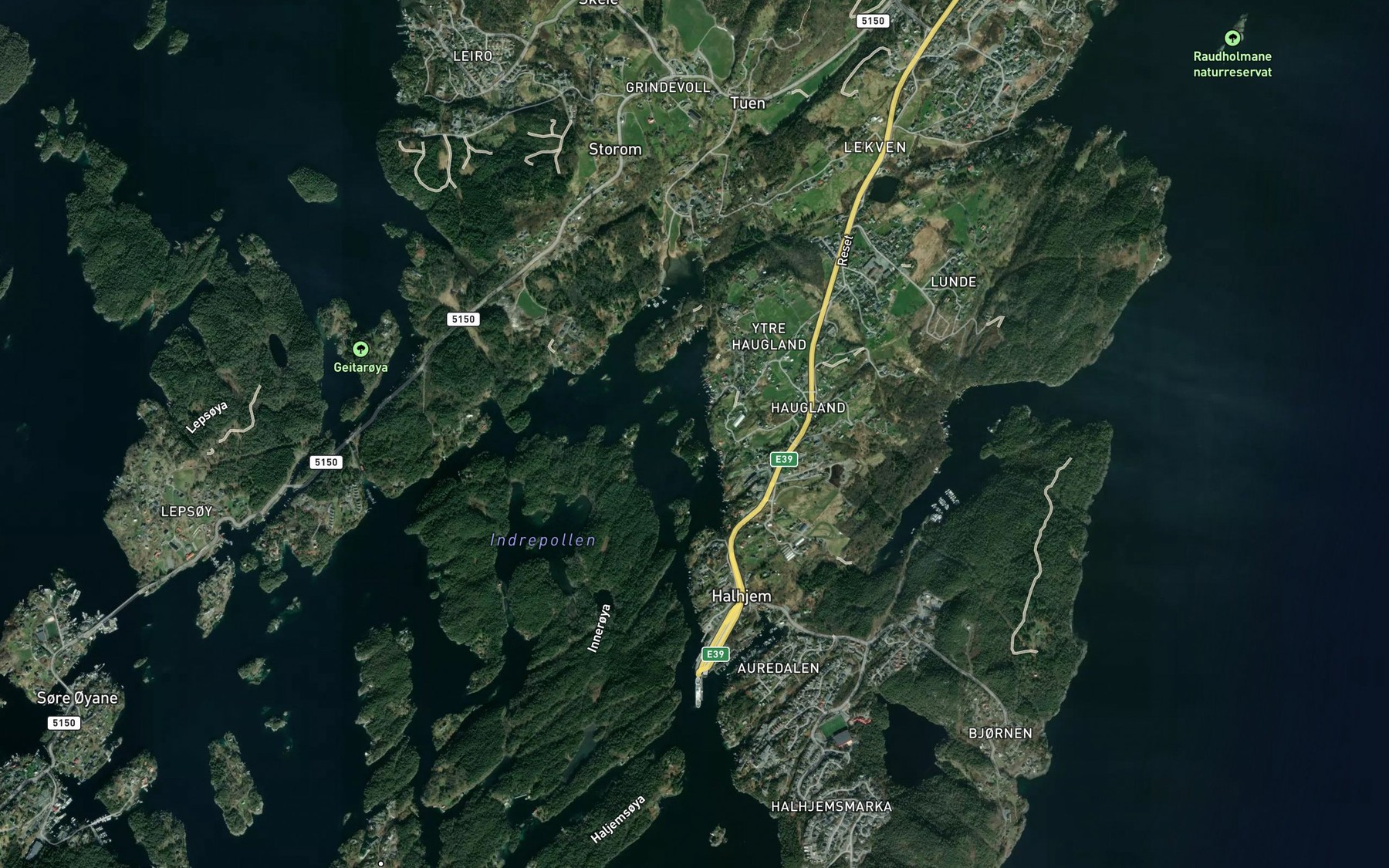 Satellite map of the Indre Hauglandsjoen