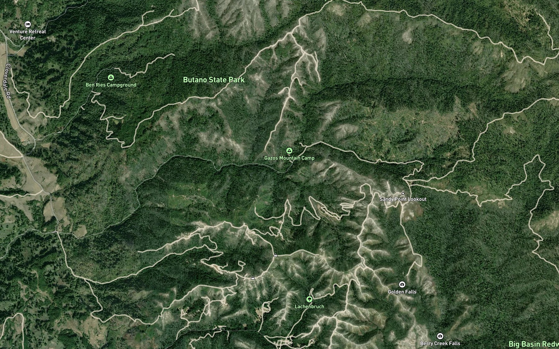 Satellite map of the South Fork Gazos Creek