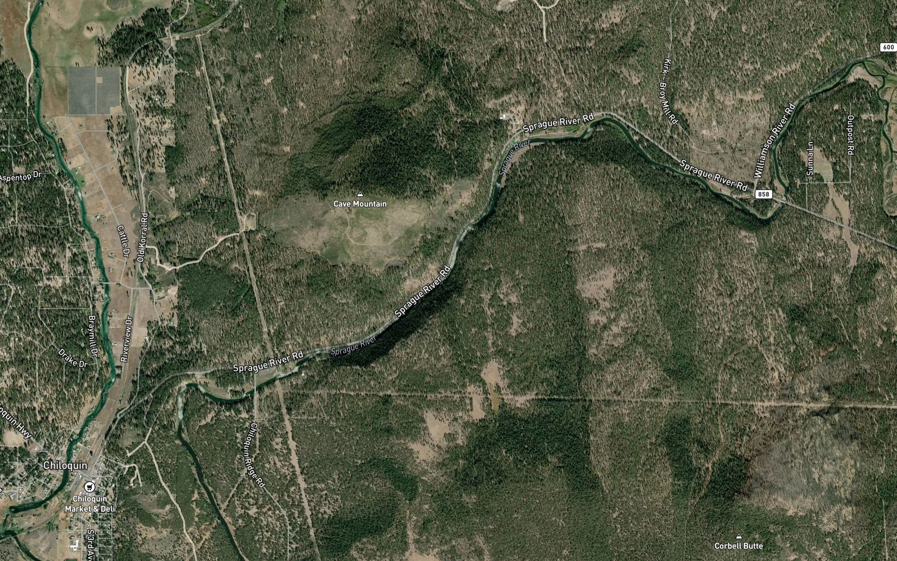 Satellite map of the Chiloquin Rapids