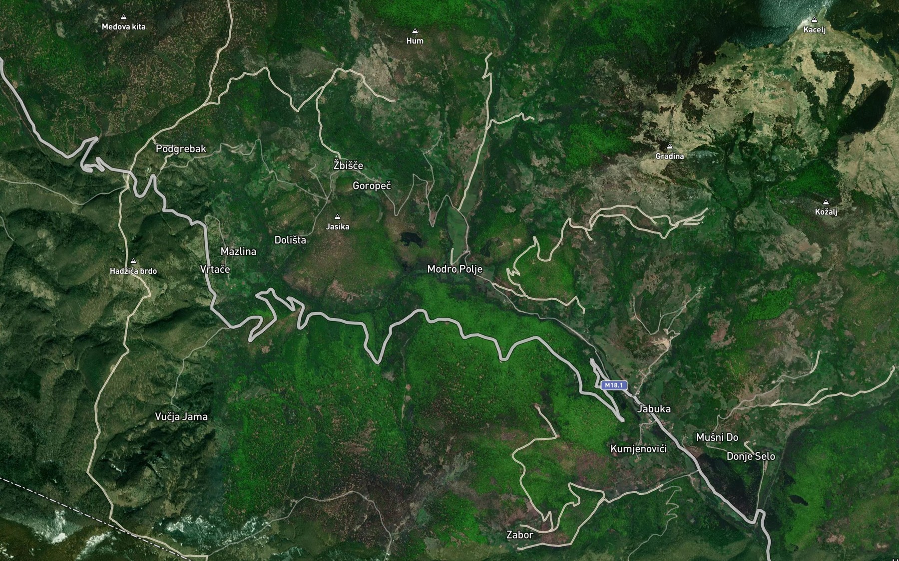 Satellite map of the Veliki Potok