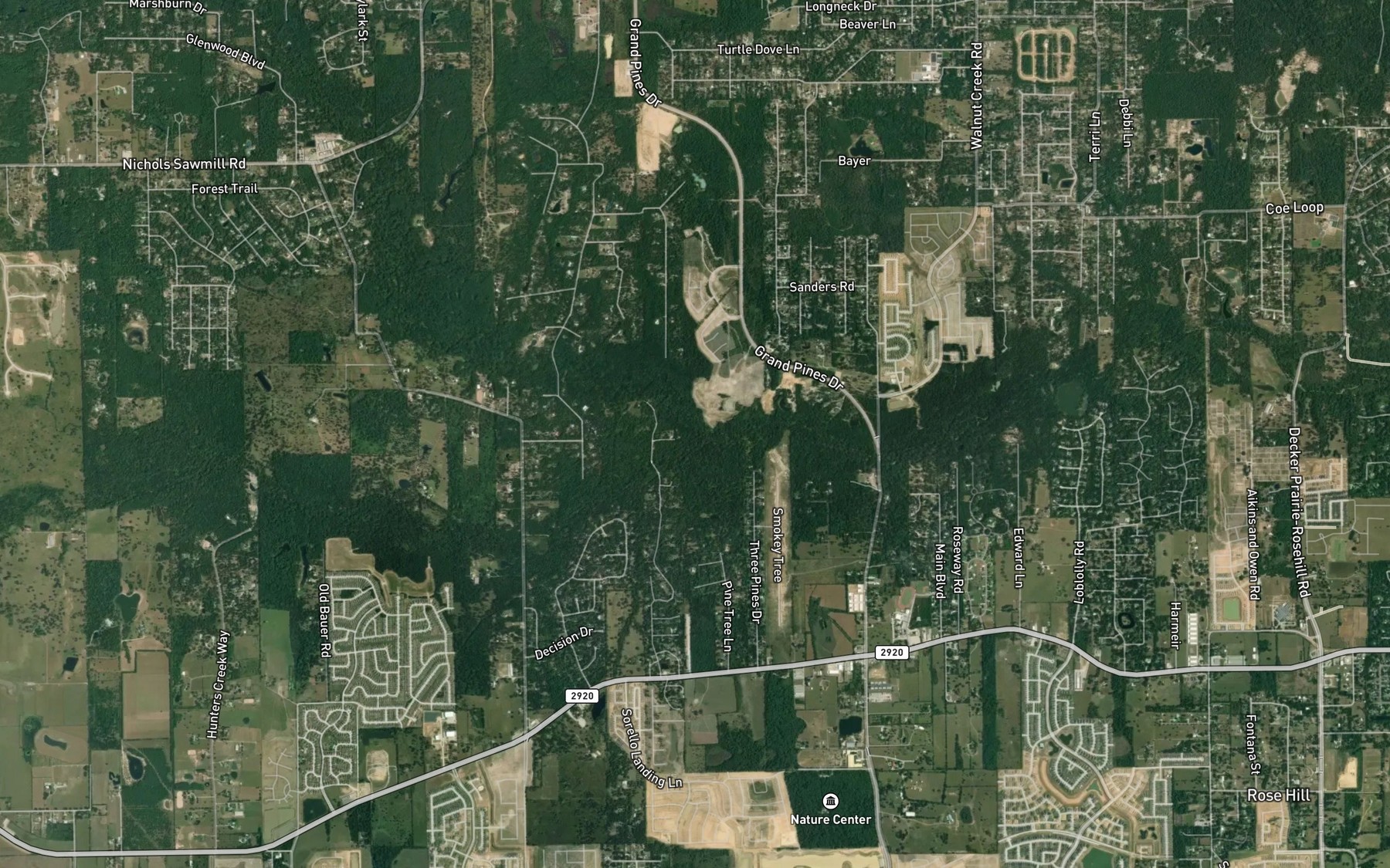 Satellite map of the Brushy Creek