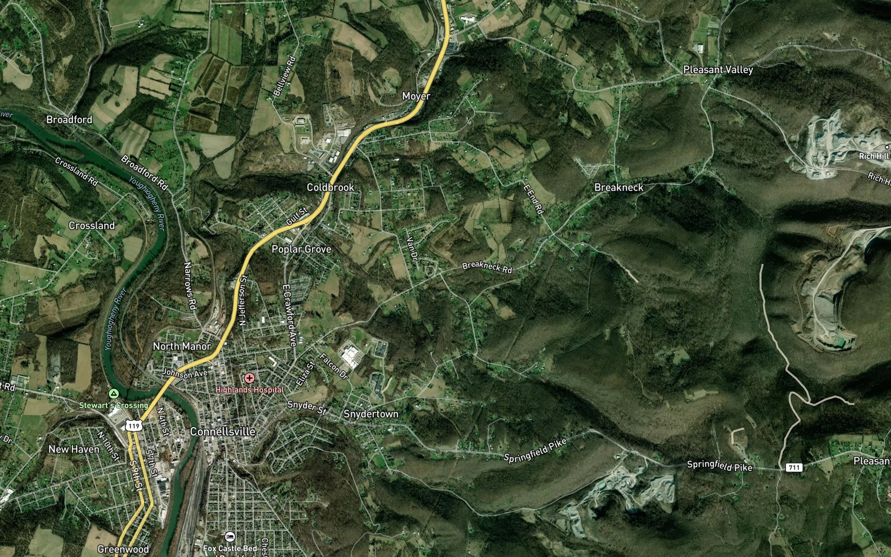 Satellite map of the Breakneck Run