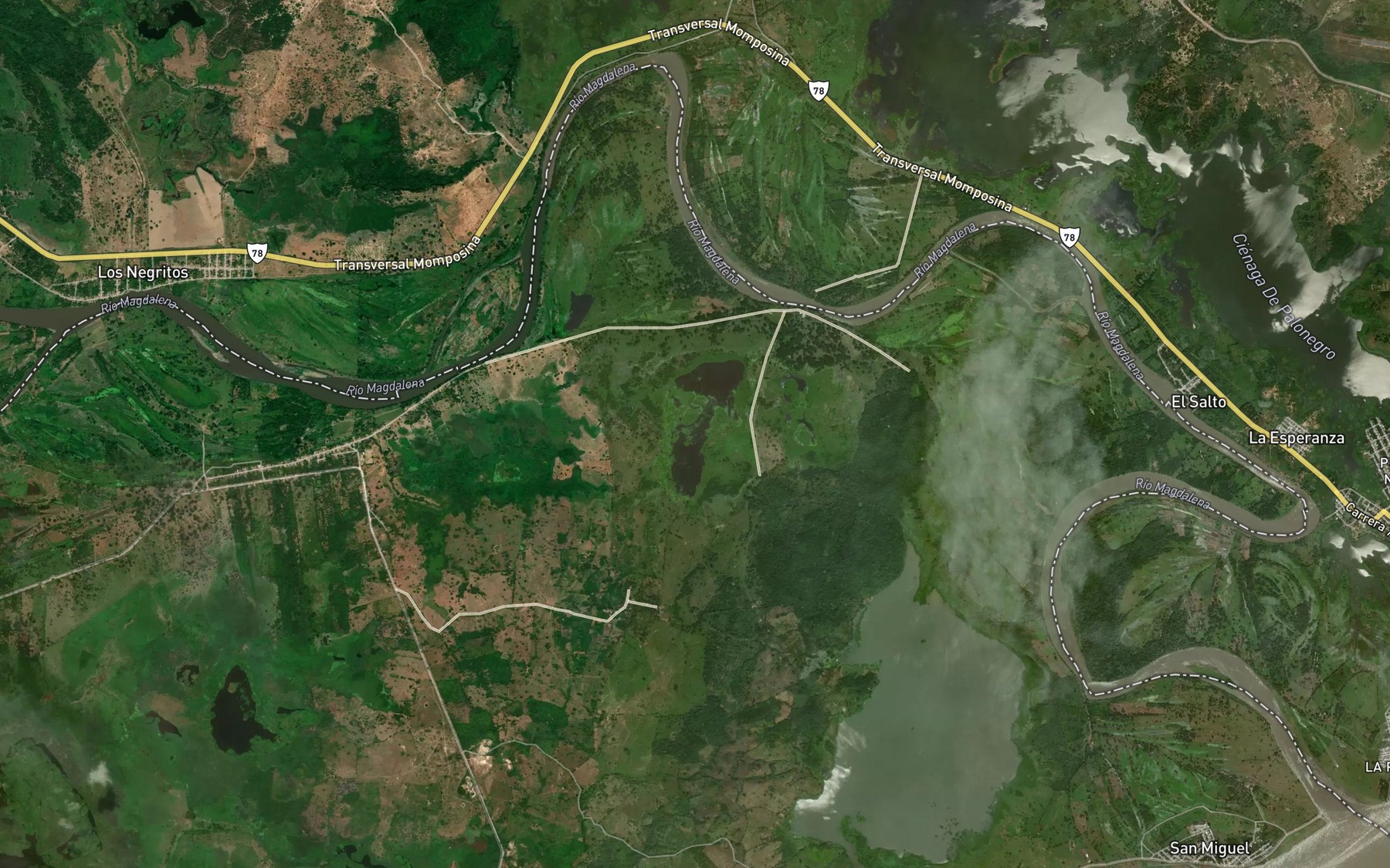 Satellite map of the Cienaga de Palomoque