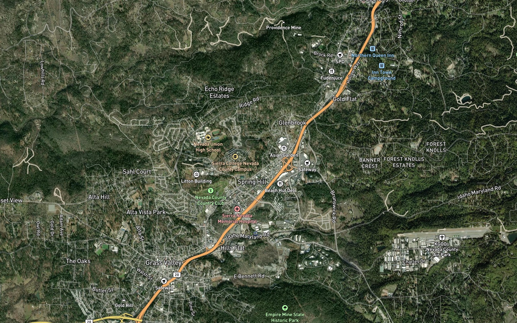 Satellite map of the Grass Valley Ditch