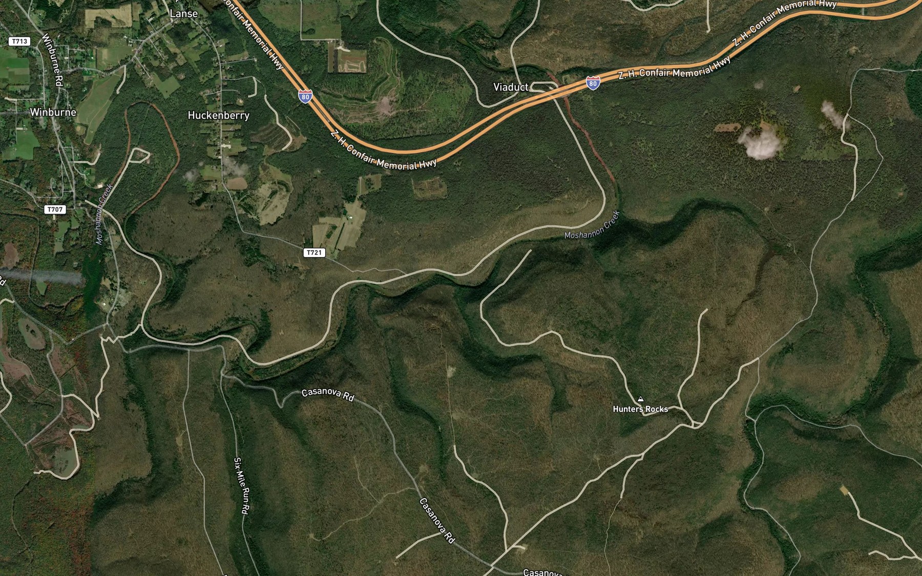Satellite map of the Tark Hill Run