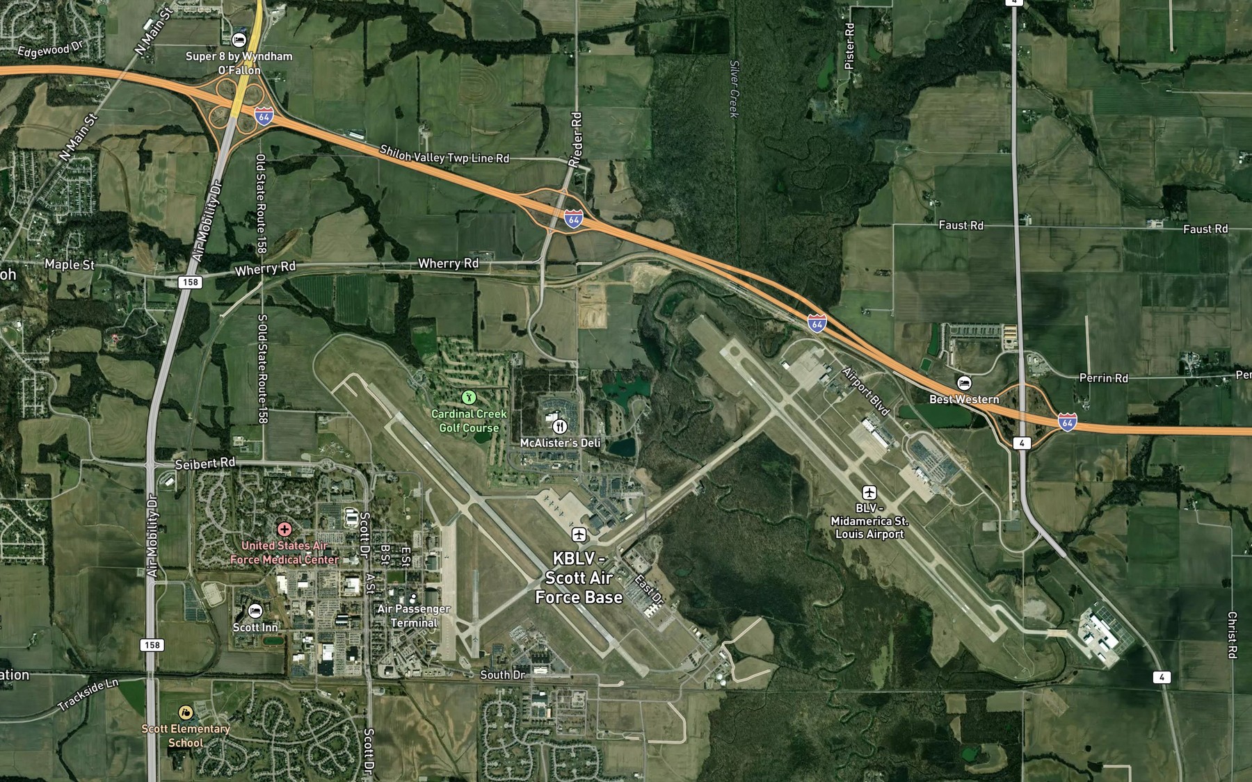 Satellite map of the Scott Air Force Base Pond