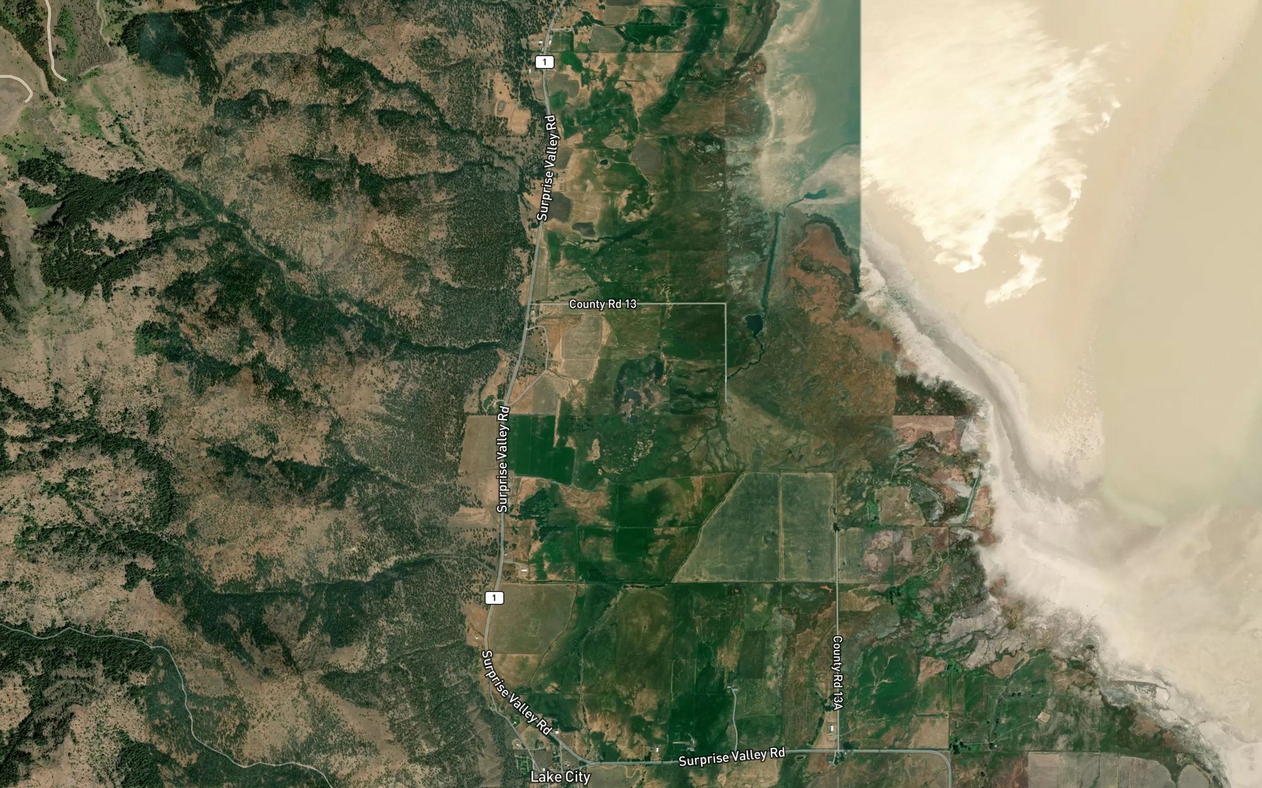 Satellite map of the Powley Creek