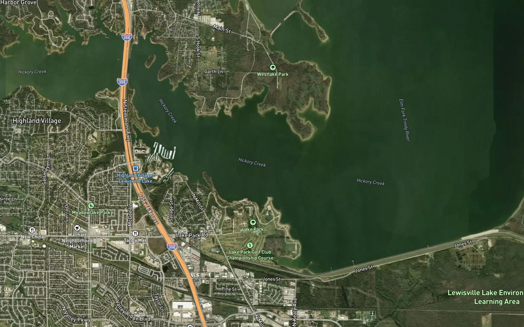 Satellite map of the Lake Lewisville