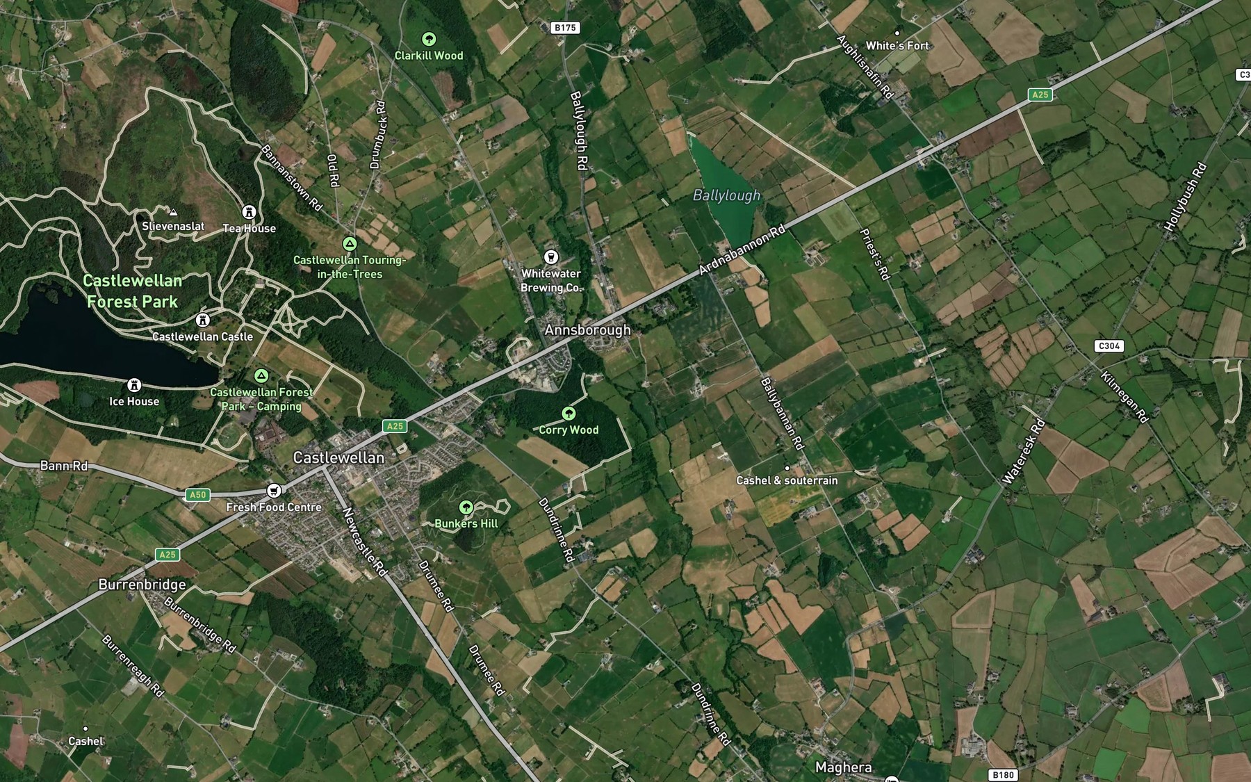 Satellite map of the Ballybannan River