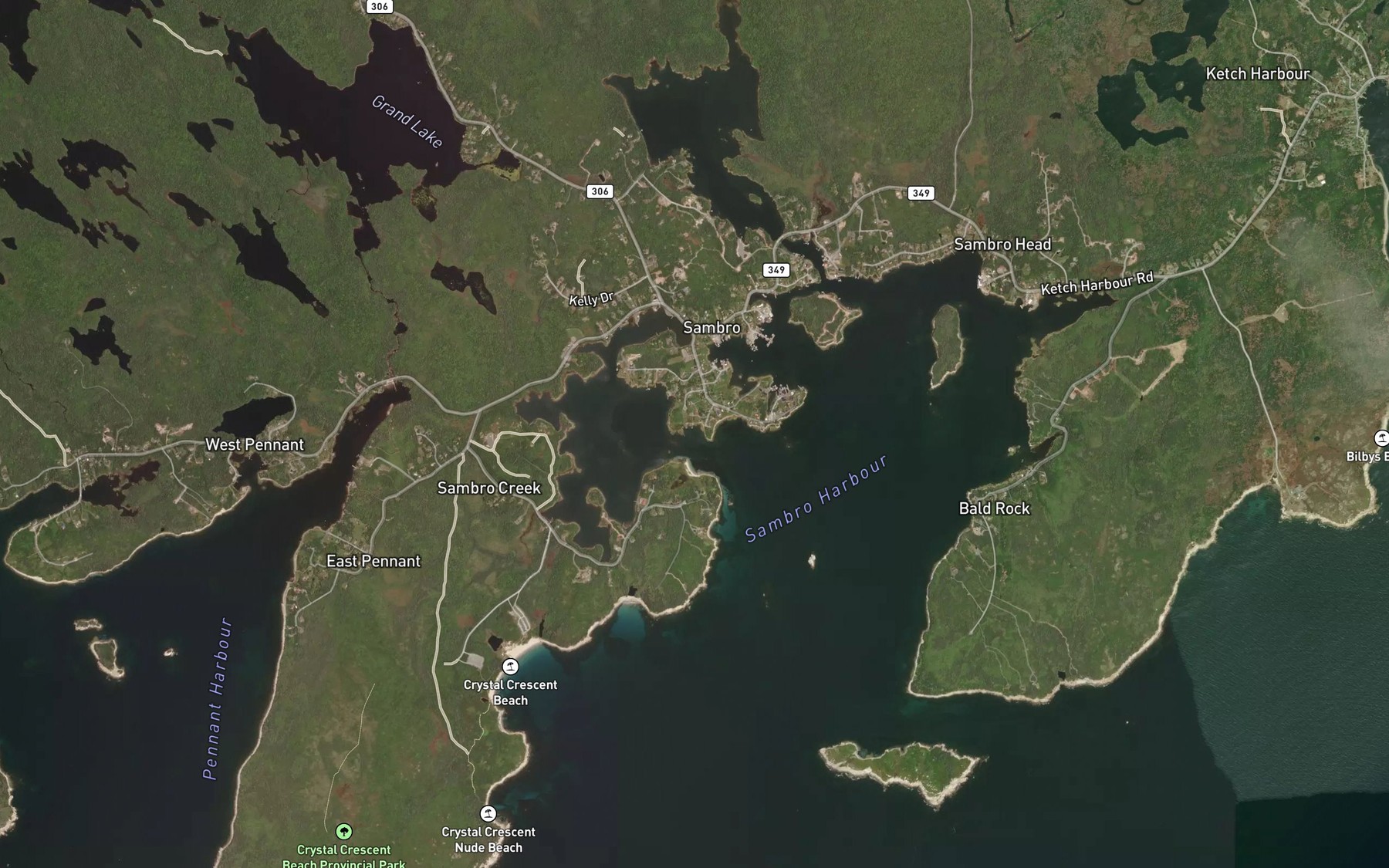 Satellite map of the Joes Cove