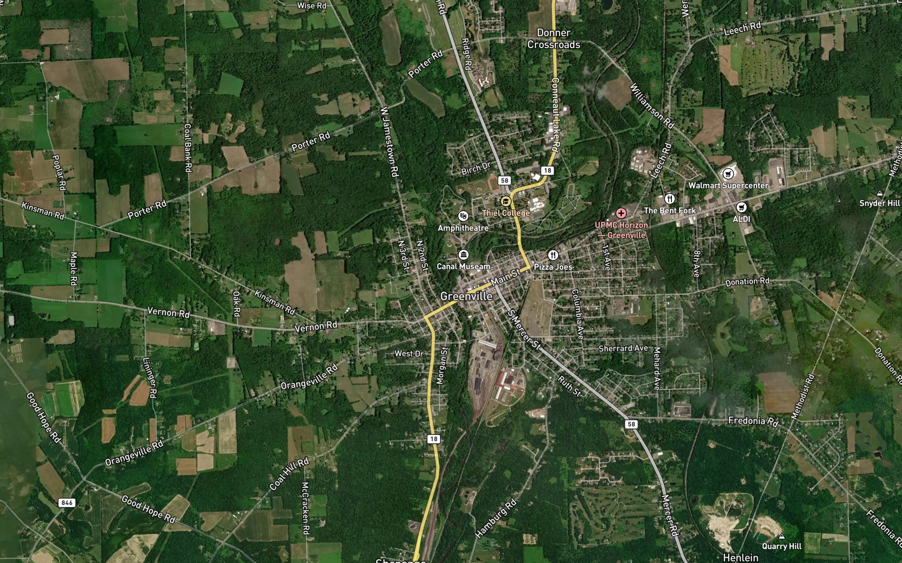 Satellite map of the Little Shenango River