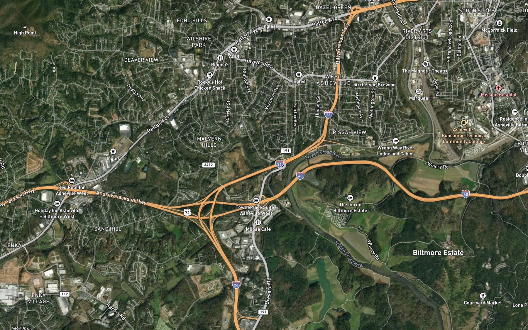 Satellite map of the Rhododendron Creek