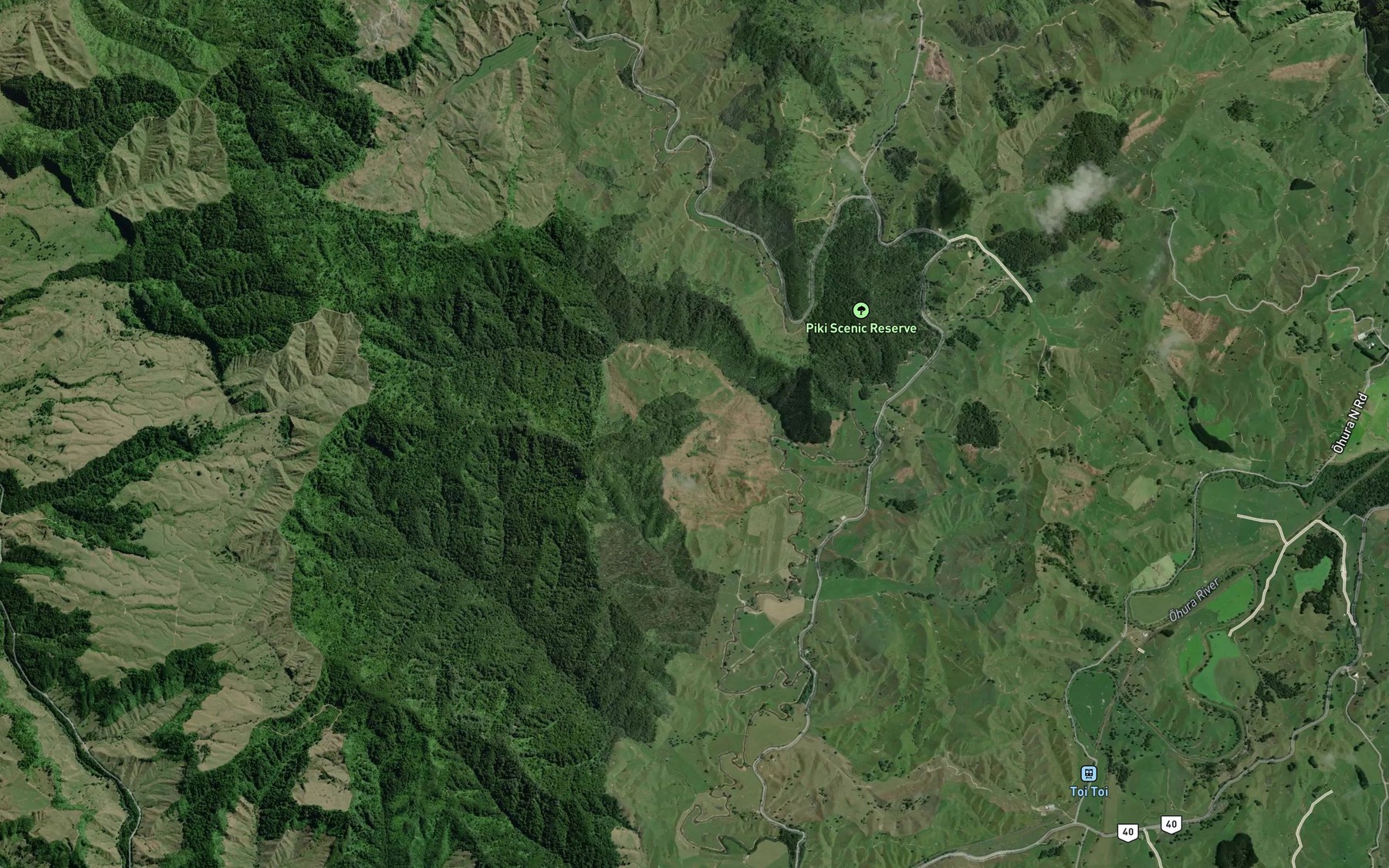 Satellite map of the Waitewhena Stream