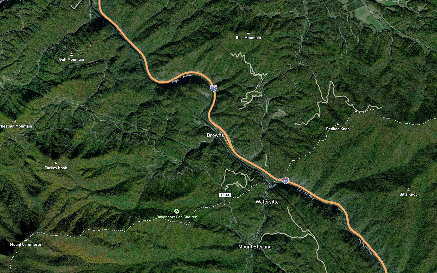 Satellite map of the Tobes Creek