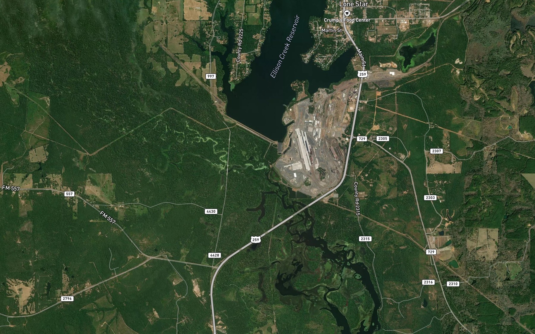 Satellite map of the Brutons Creek