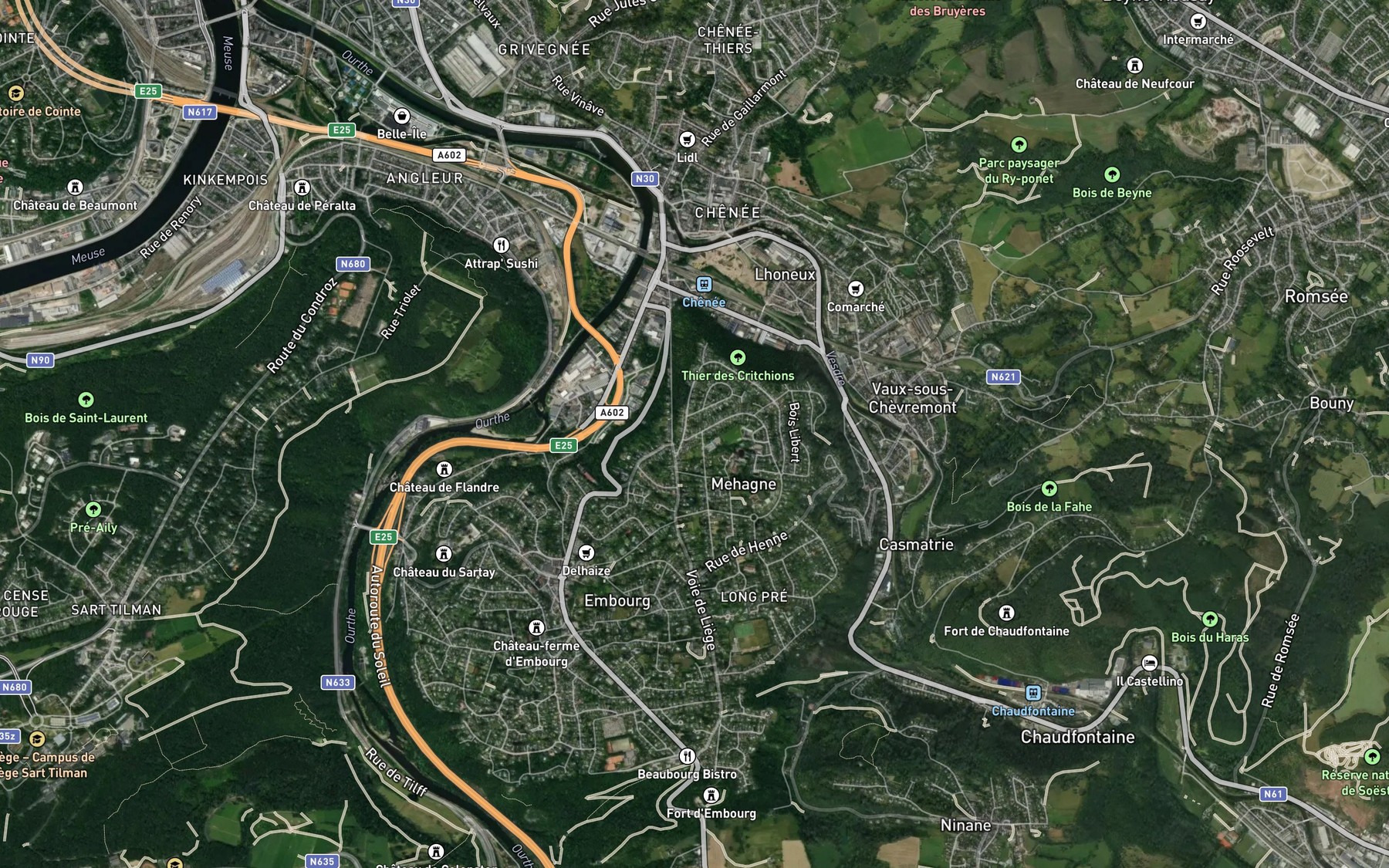 Satellite map of the Canal de l'Ourthe