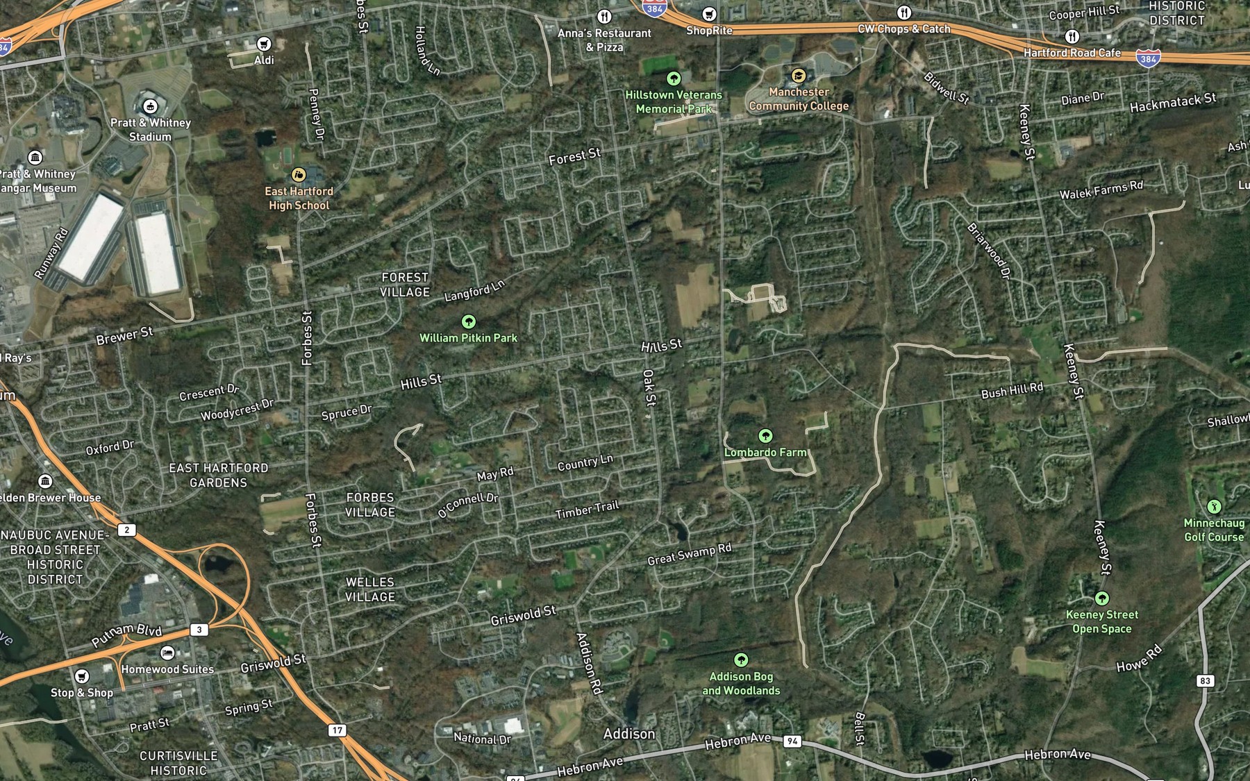 Satellite map of the Hills Pond