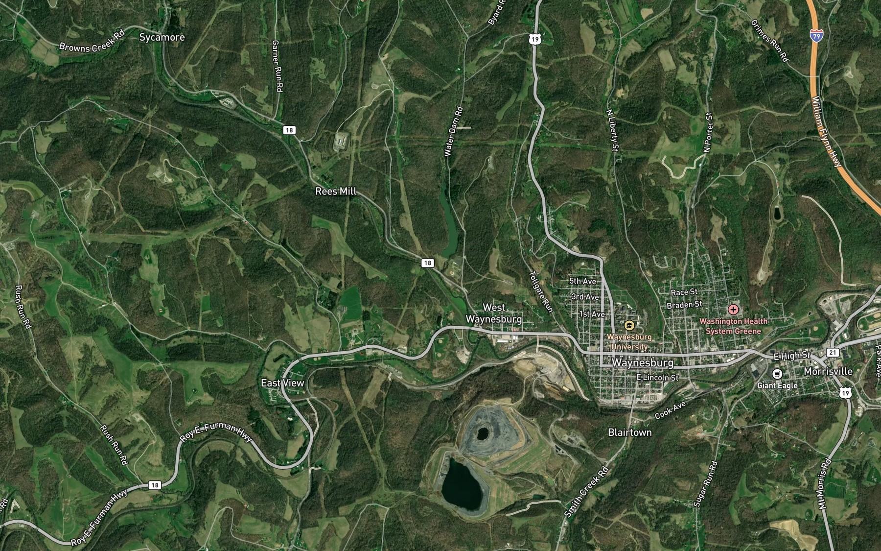 Satellite map of the Wisecarver Run