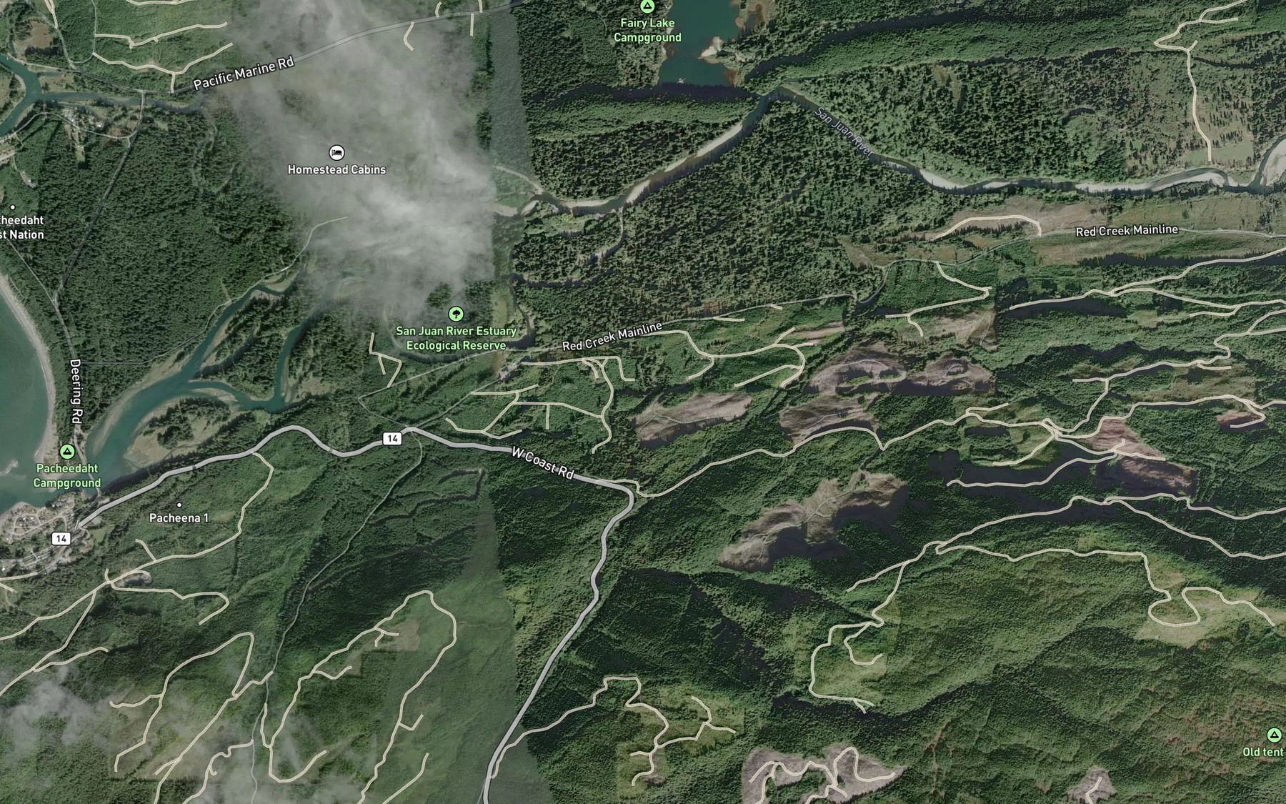 Satellite map of the Falls Creek