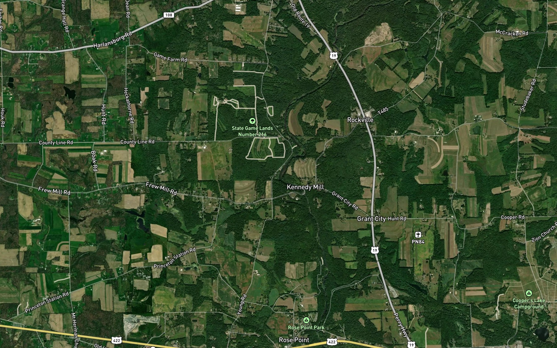 Satellite map of the Brush Run