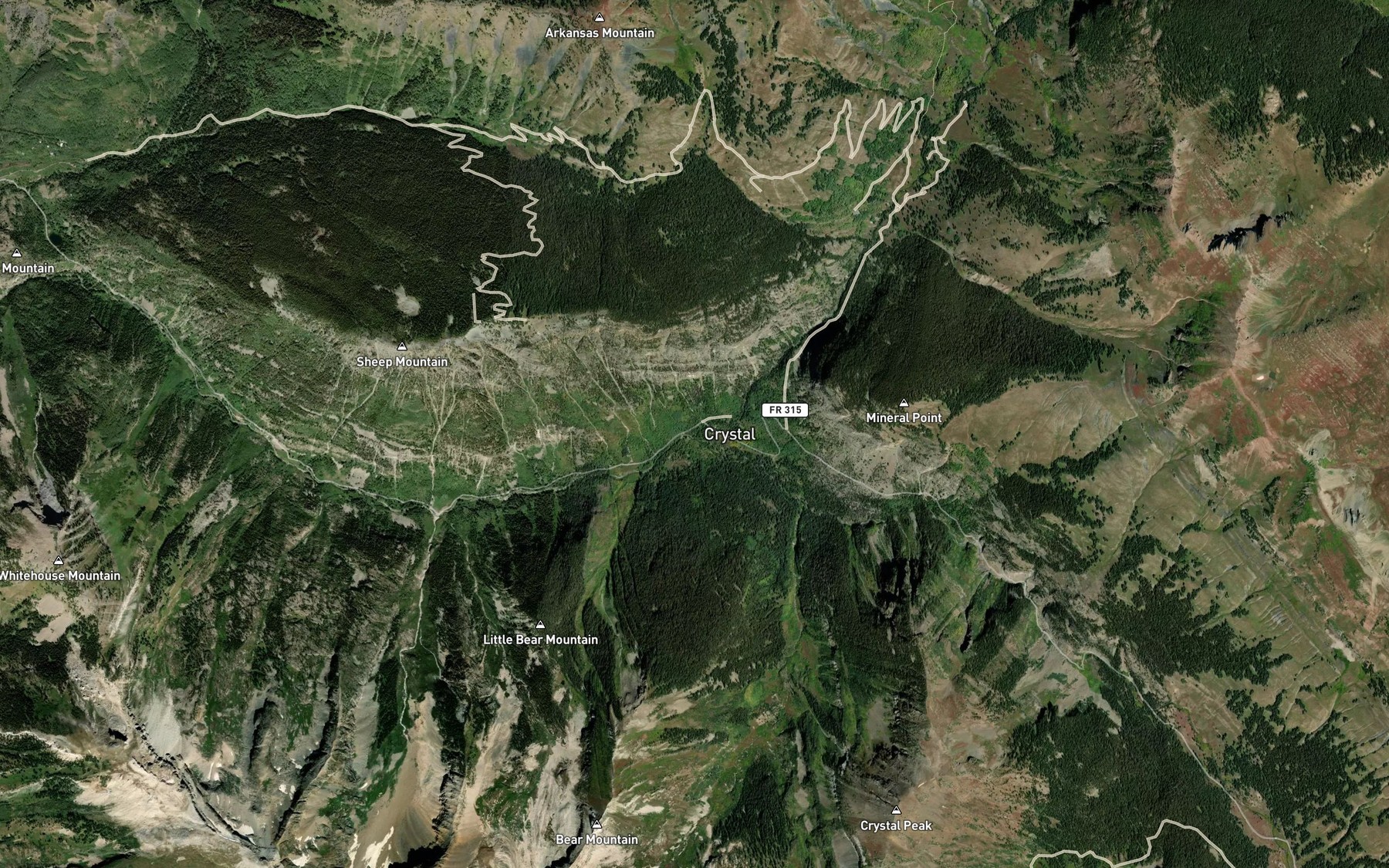 Satellite map of the South Fork Crystal River