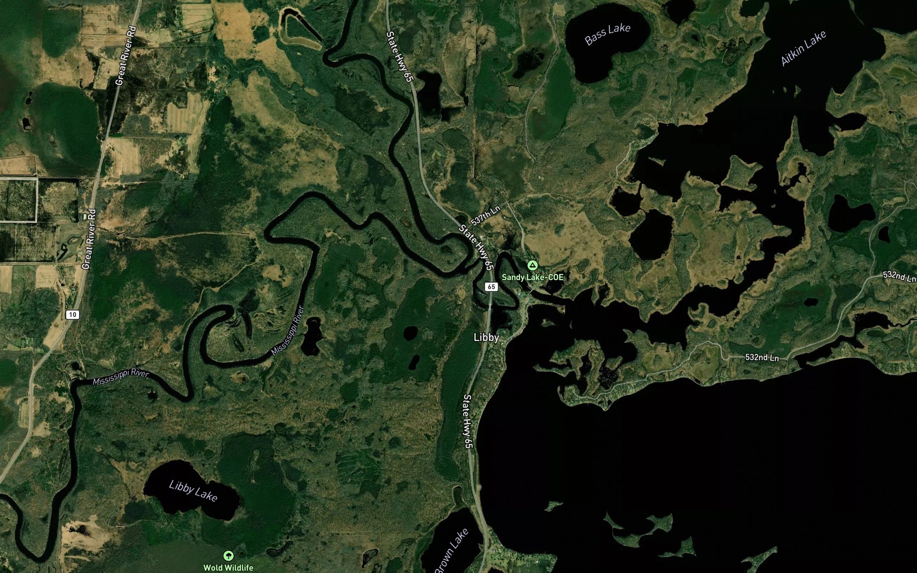 Satellite map of the Sandy Lake Reservoir