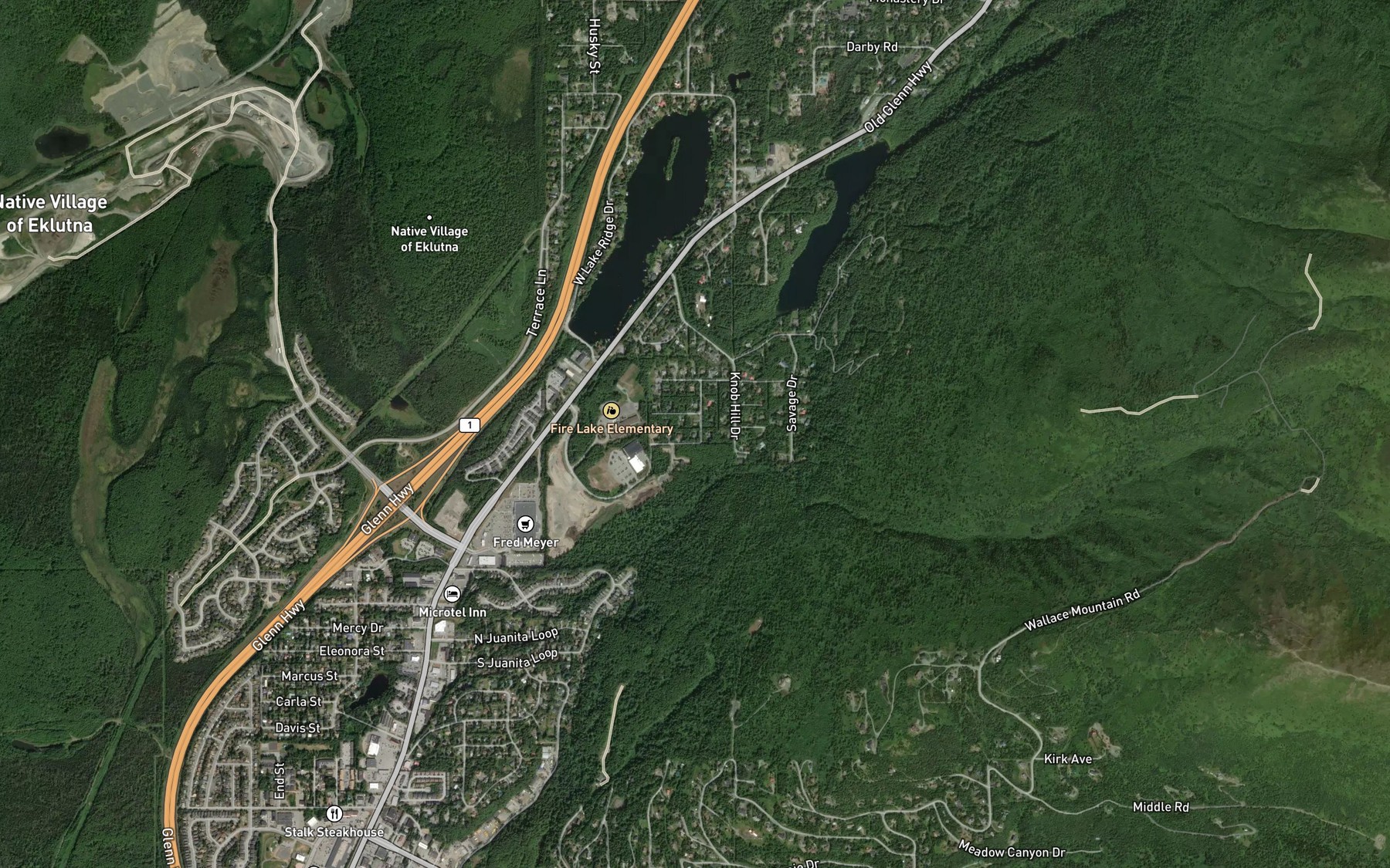 Satellite map of the Carol Creek