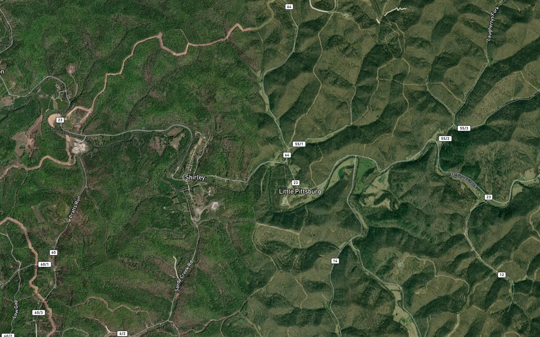 Satellite map of the Davis Run