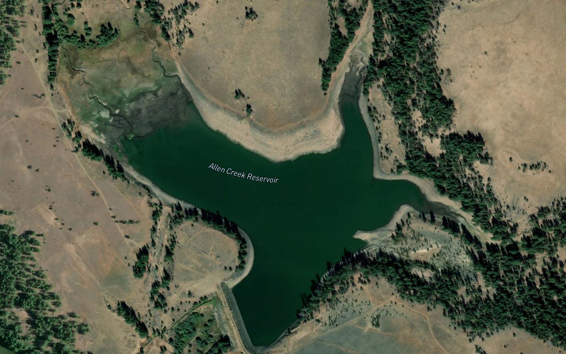Satellite map of the Allen Creek Reservoir
