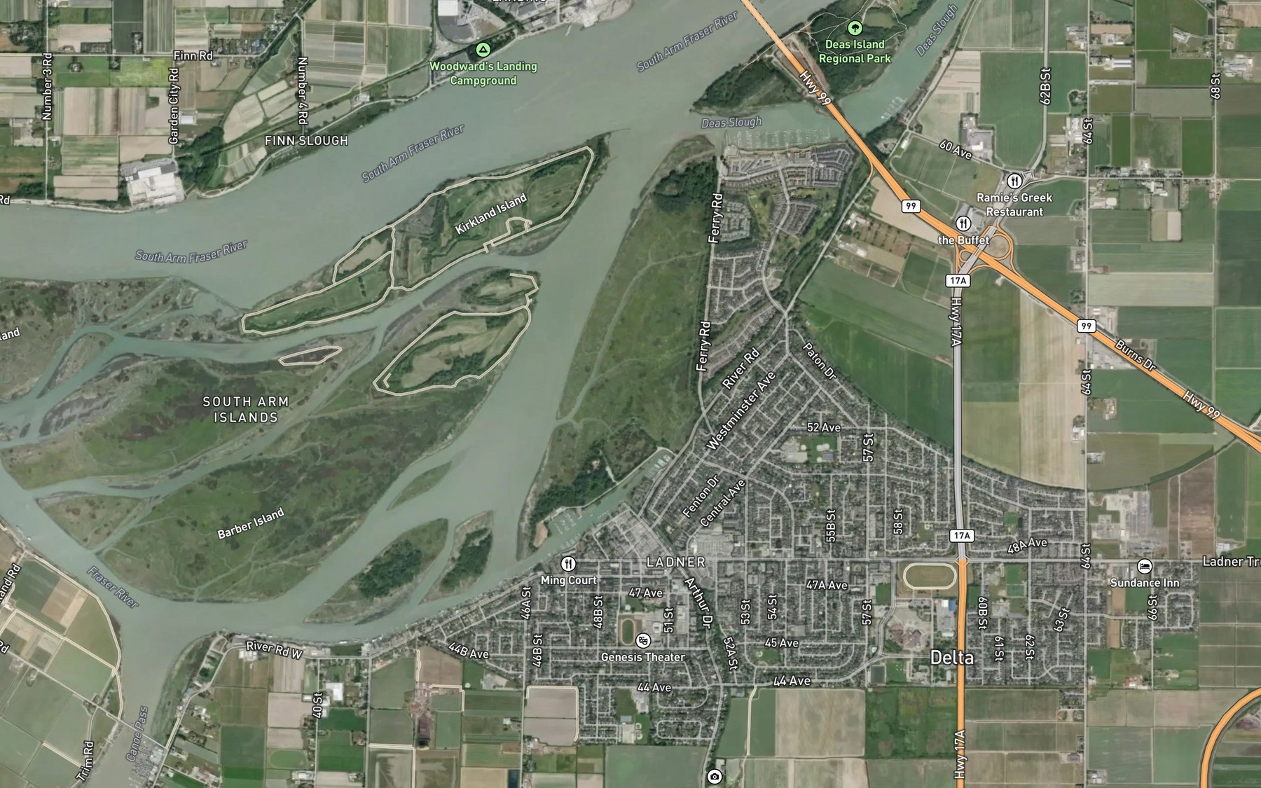 Satellite map of the Ladner Reach