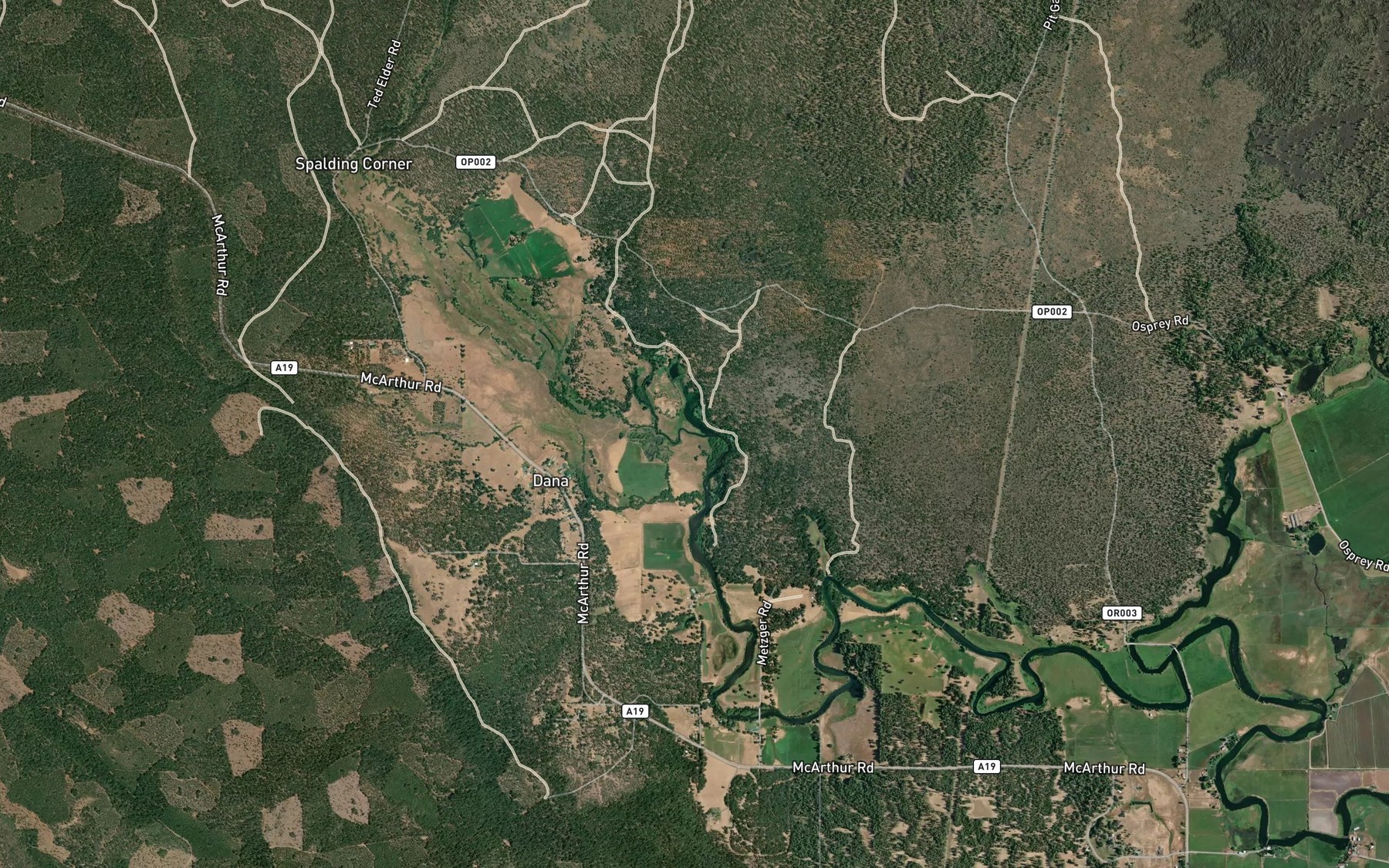 Satellite map of the Bear Creek