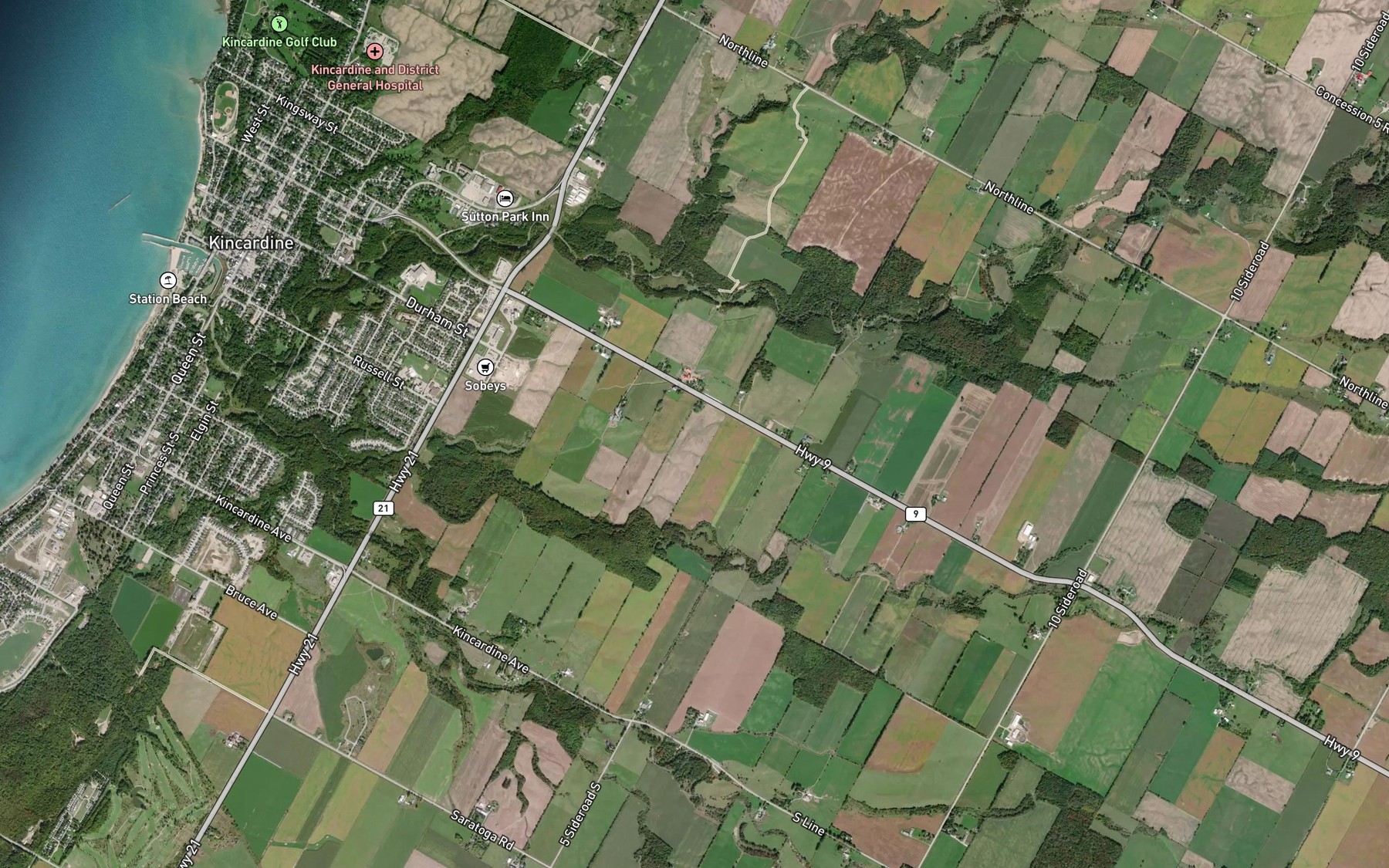 Satellite map of the Kincardine Creek