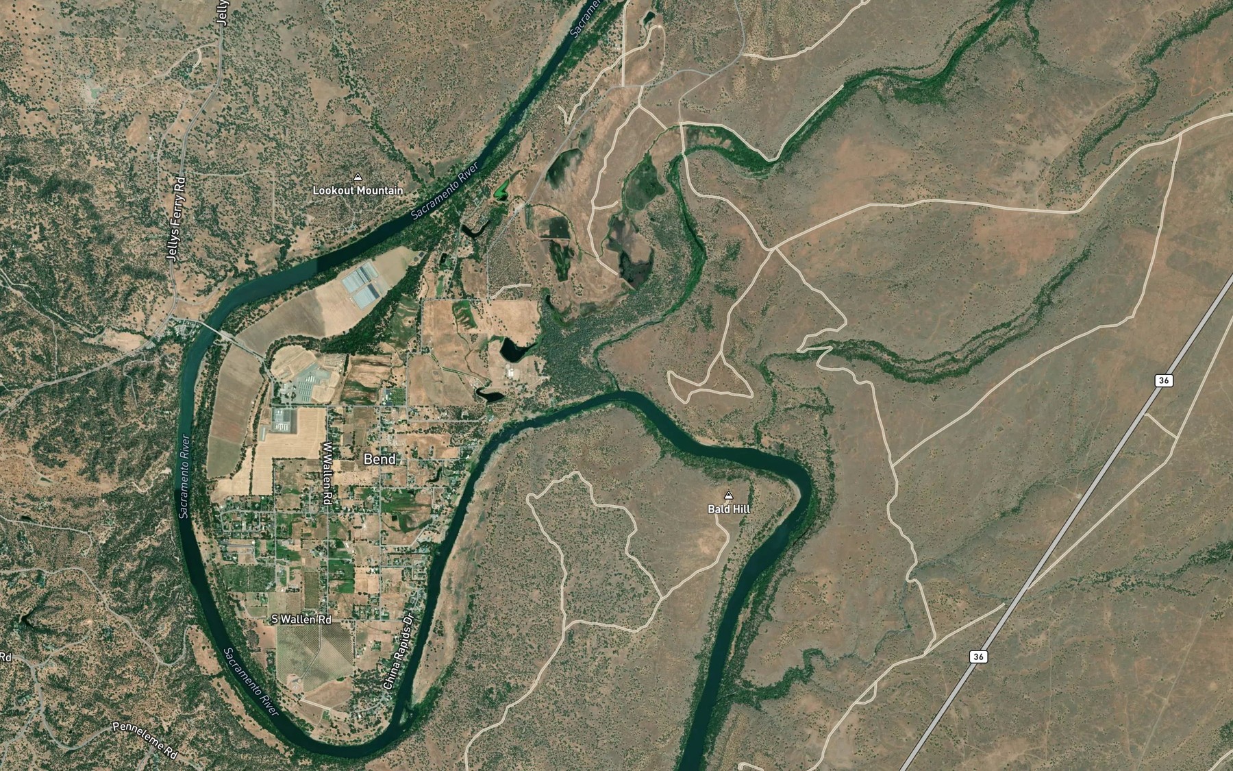 Satellite map of the Paynes Creek