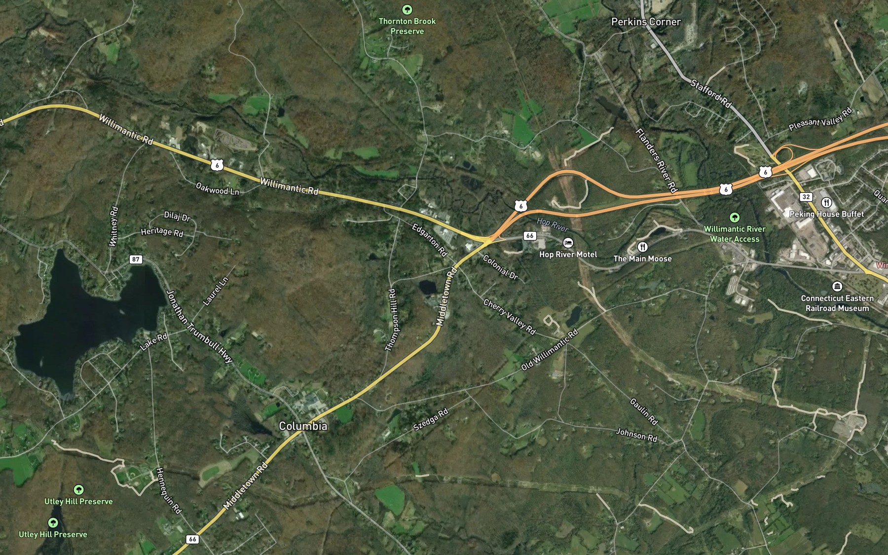 Satellite map of the Clarks Brook