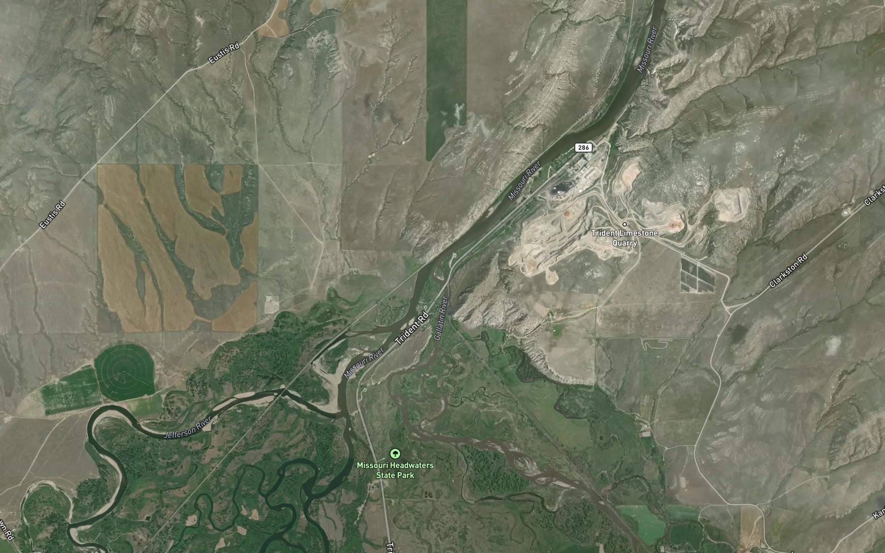 Satellite map of the Gallatin River
