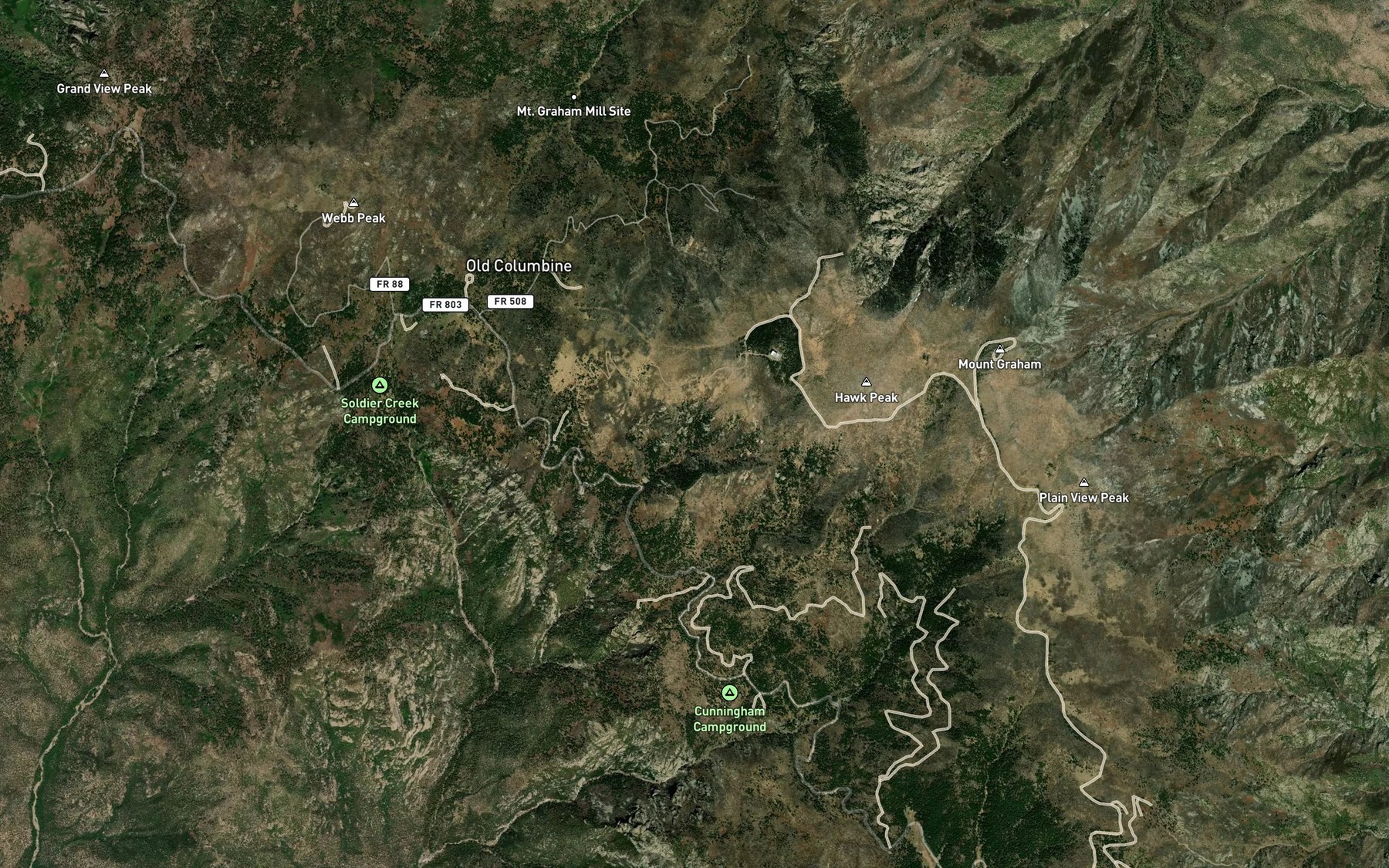 Satellite map of the Hawk Peak Spring