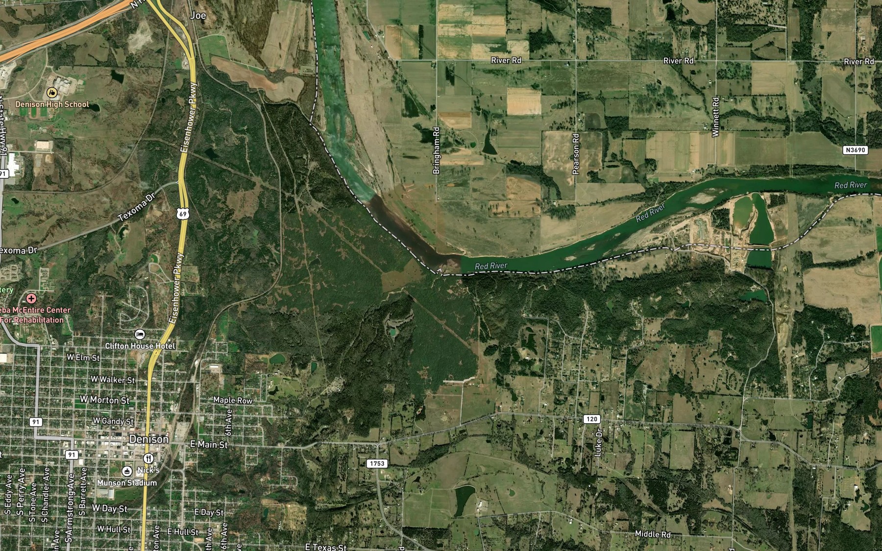 Satellite map of the Pawpaw Creek