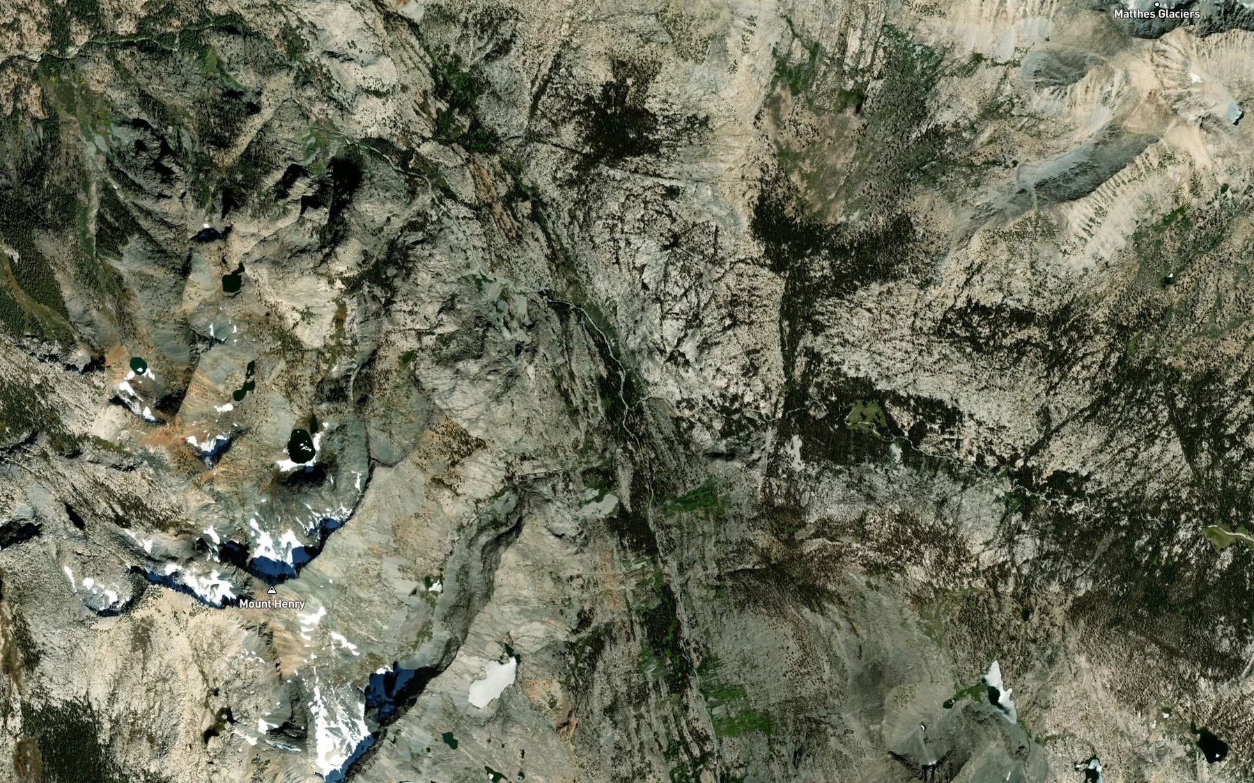 Satellite map of the Evolution Creek