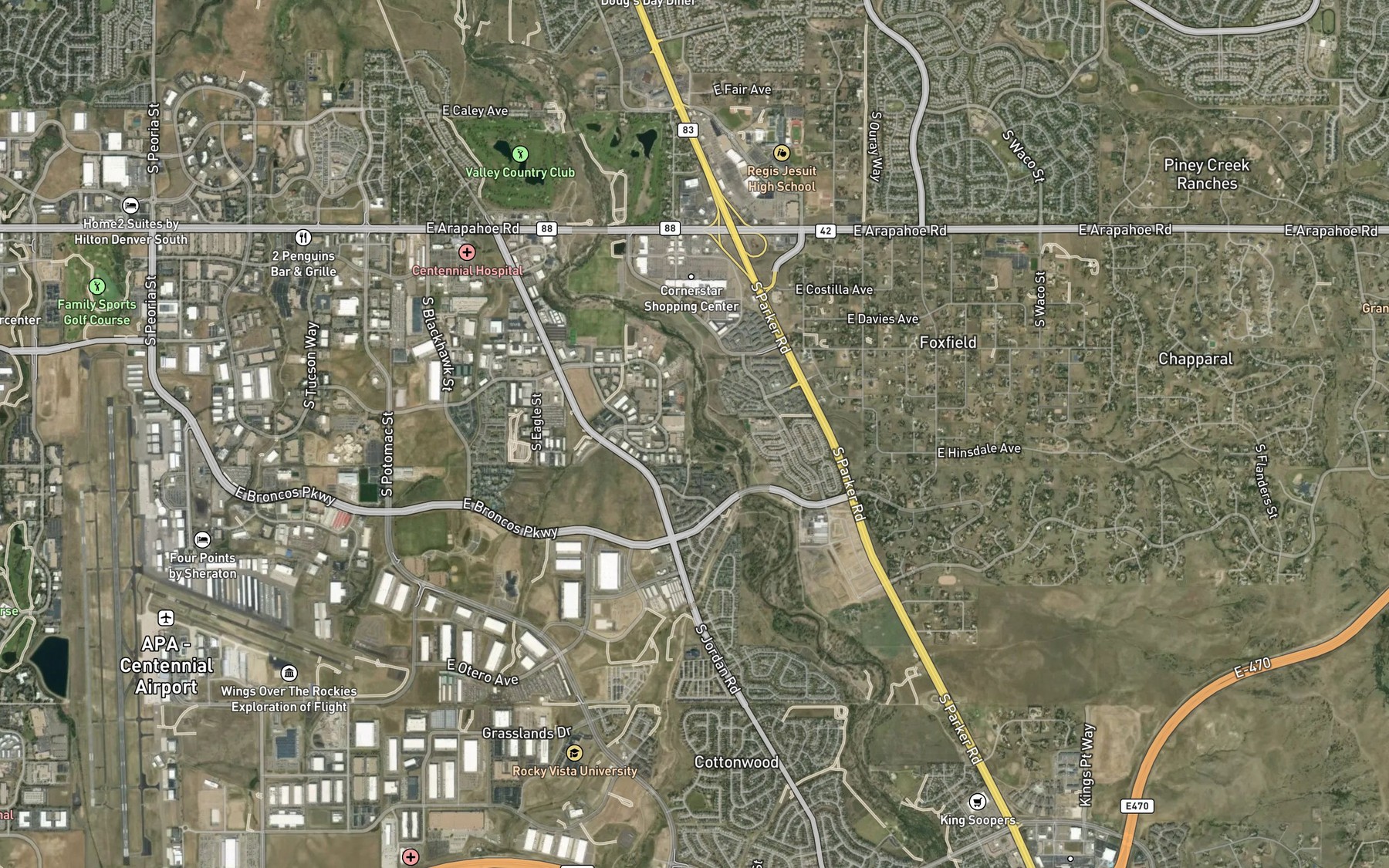 Satellite map of the Happy Canyon Creek