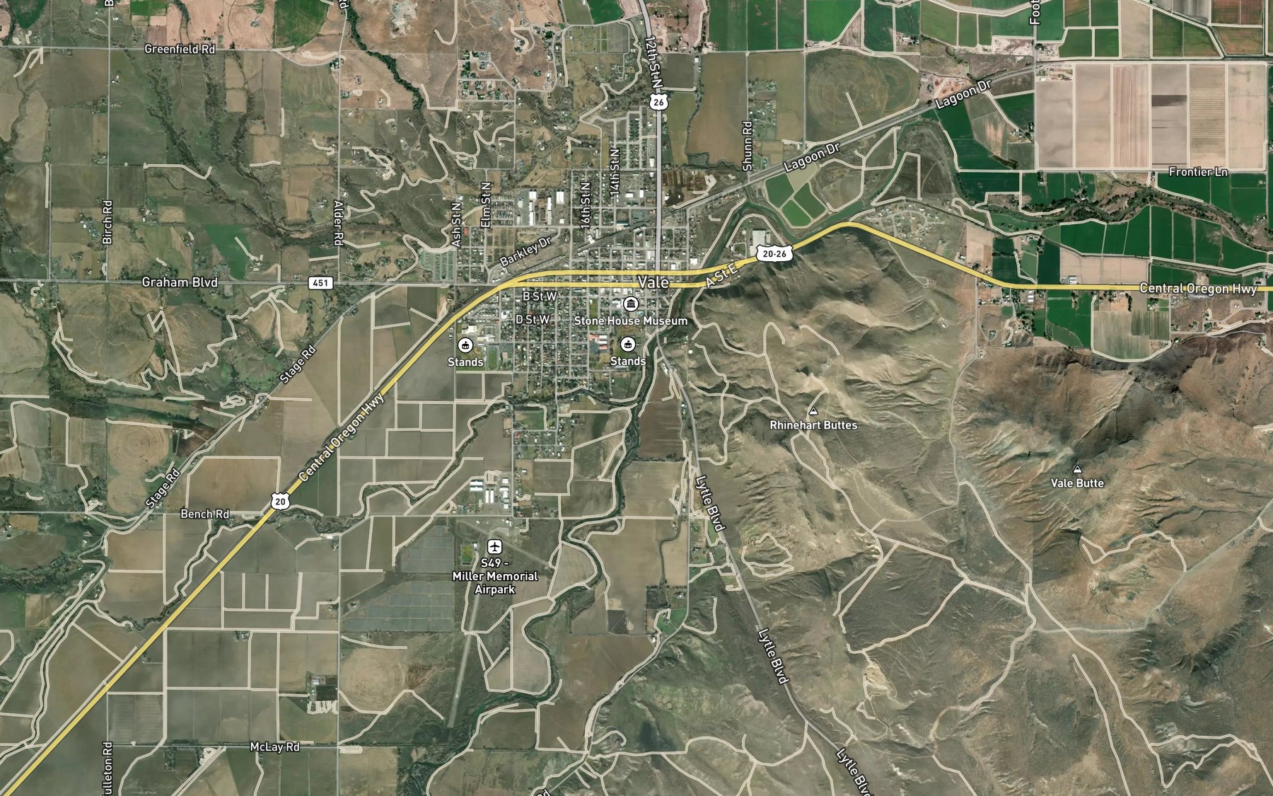 Satellite map of the Bully Creek