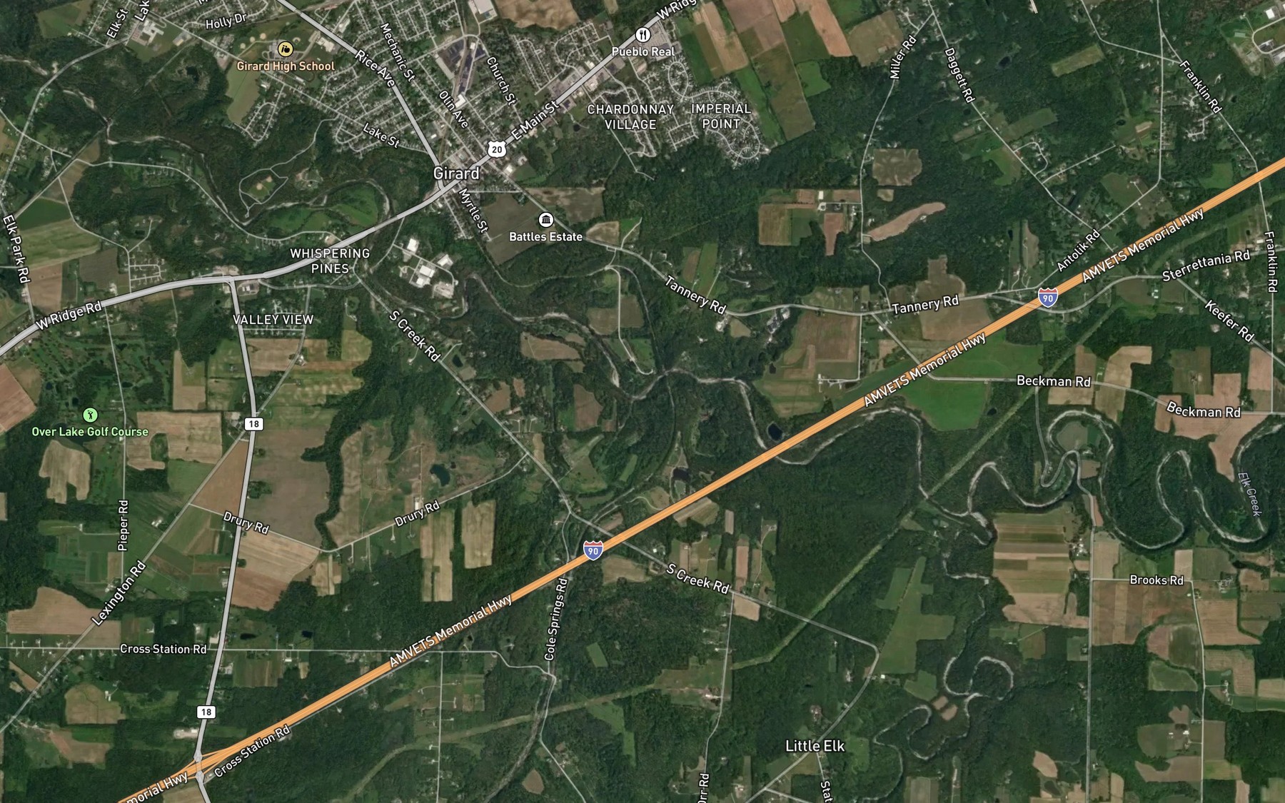 Satellite map of the Halls Run