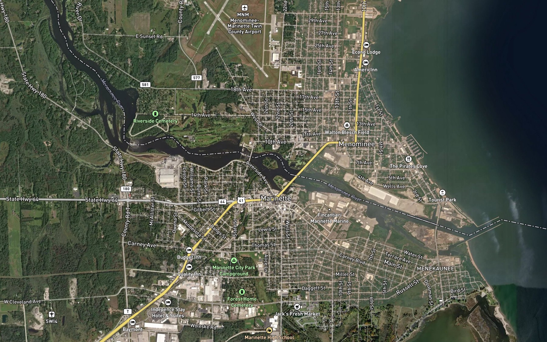 Satellite map of the Boom Island