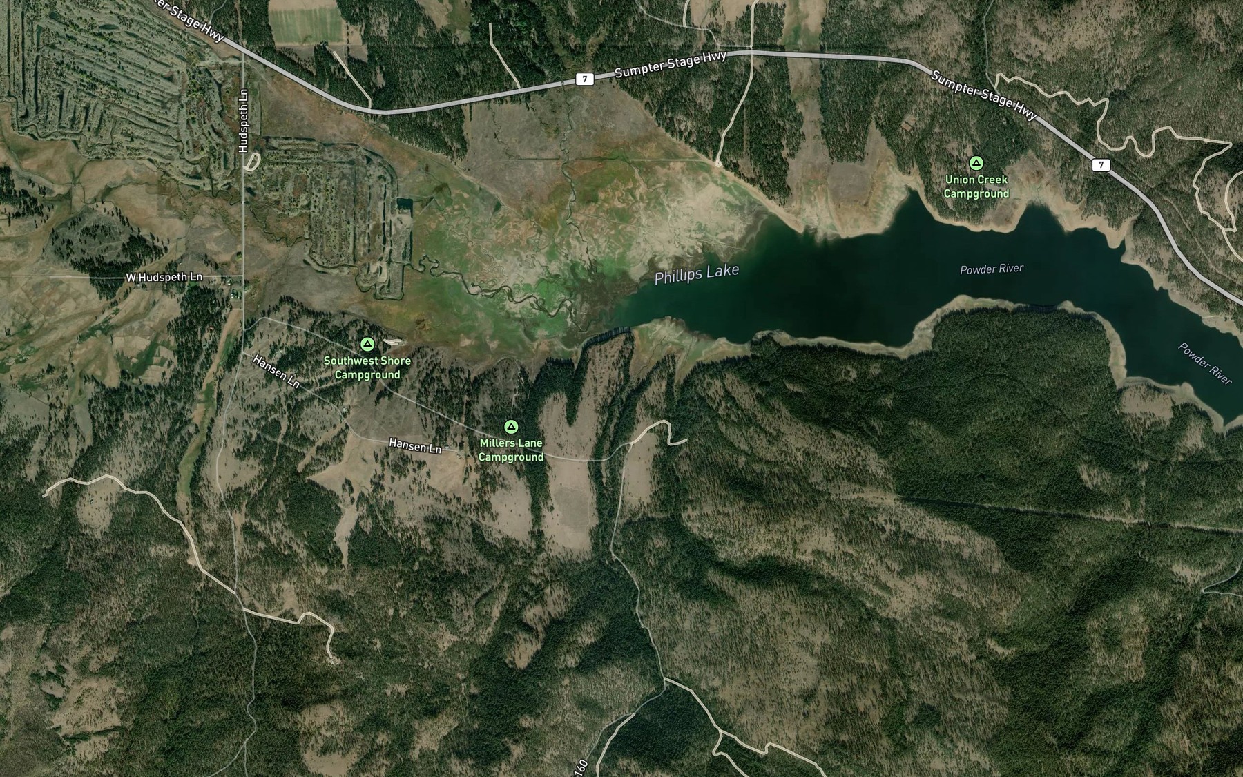Satellite map of the Dean Creek