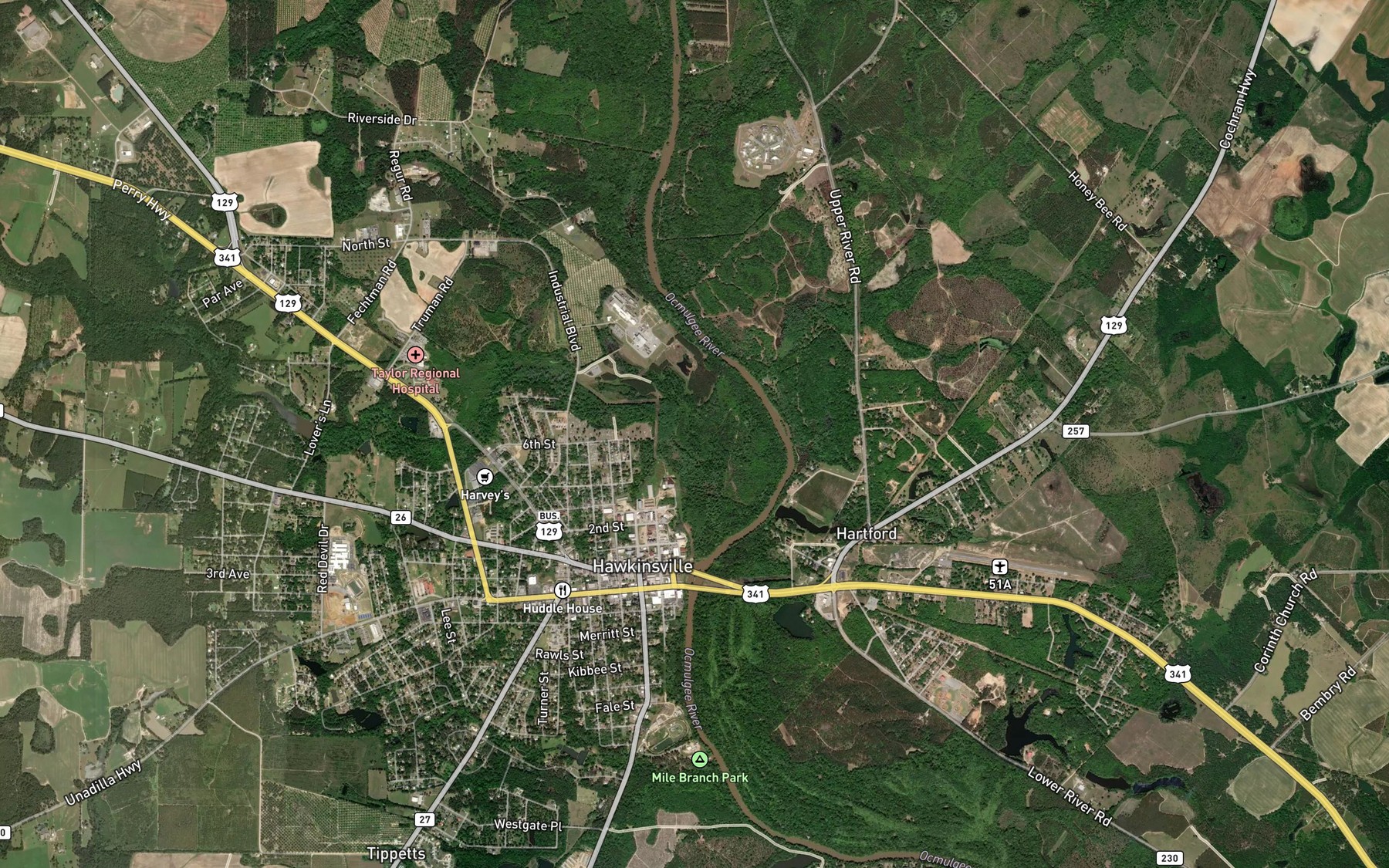 Satellite map of the Town Creek