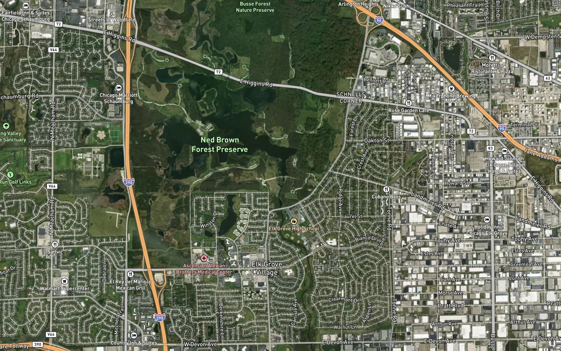Satellite map of the Busse Woods Reservoir