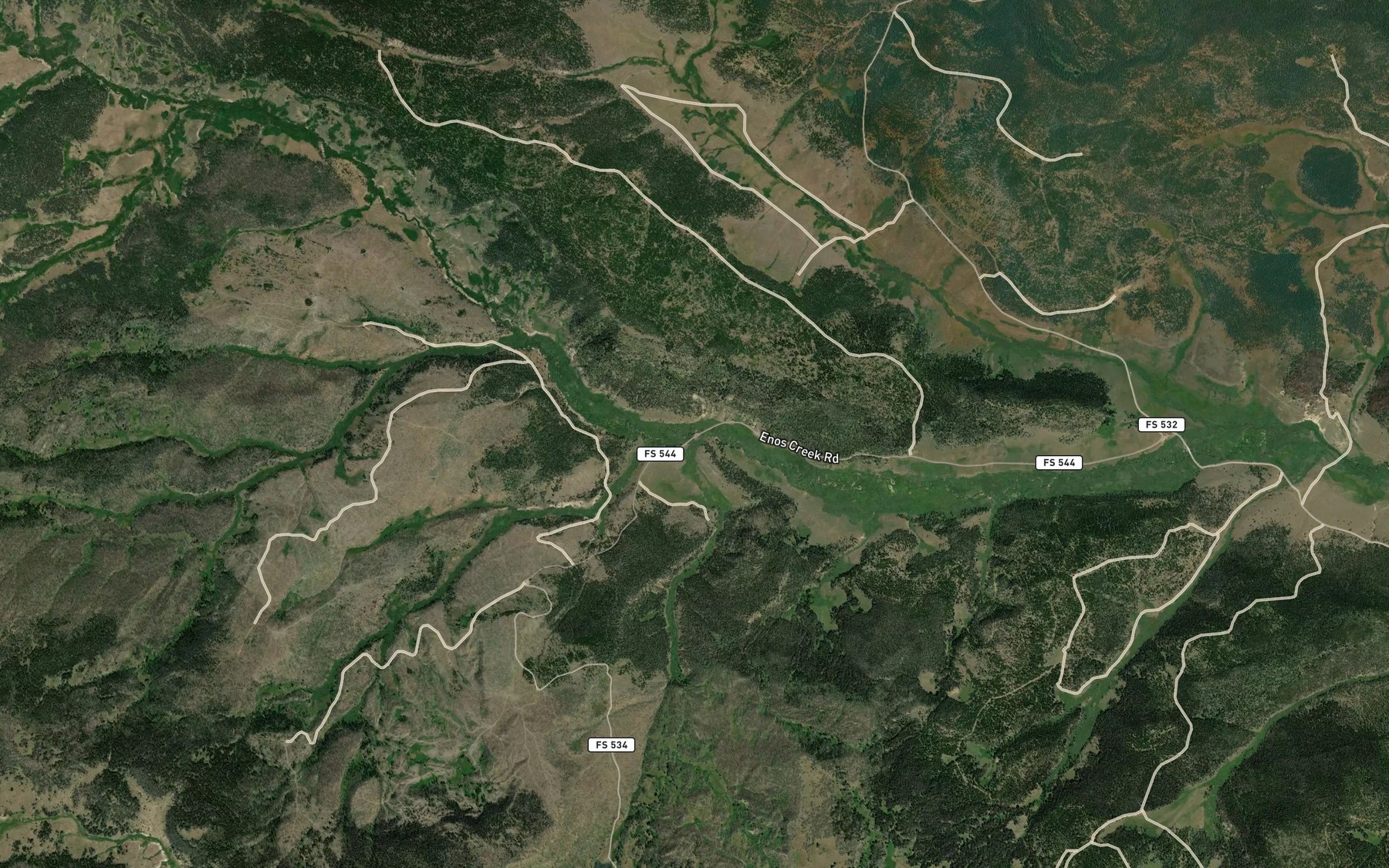 Satellite map of the Fish Lake Creek