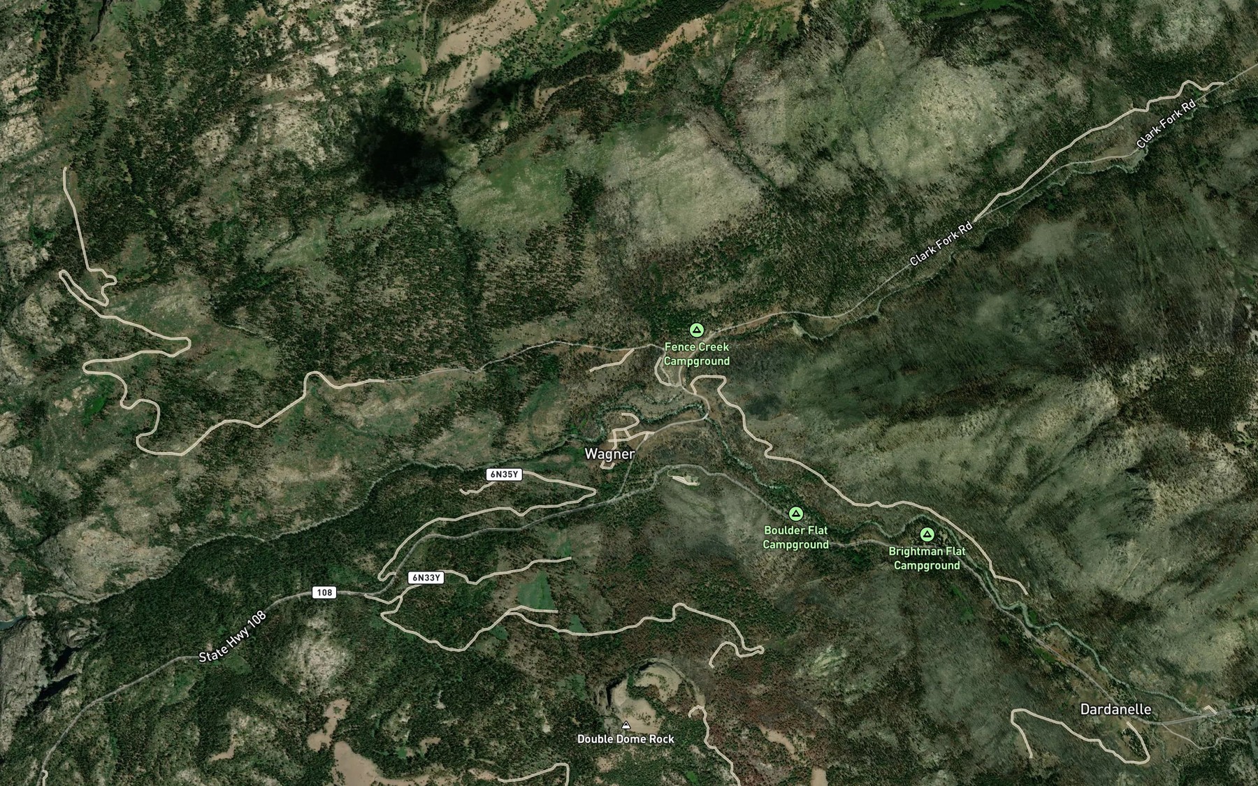Satellite map of the Fence Creek