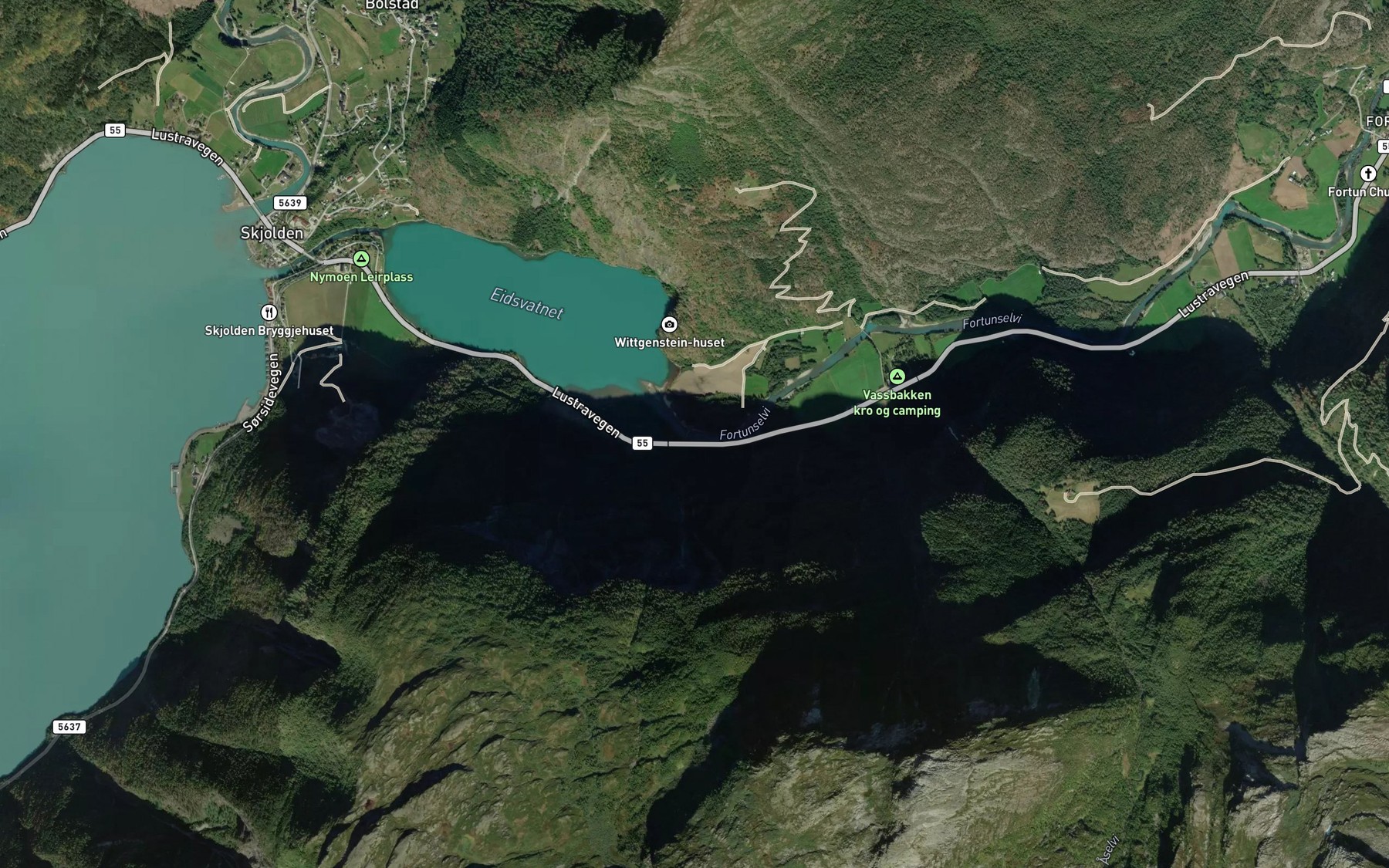 Satellite map of the Fortunsdalselvi