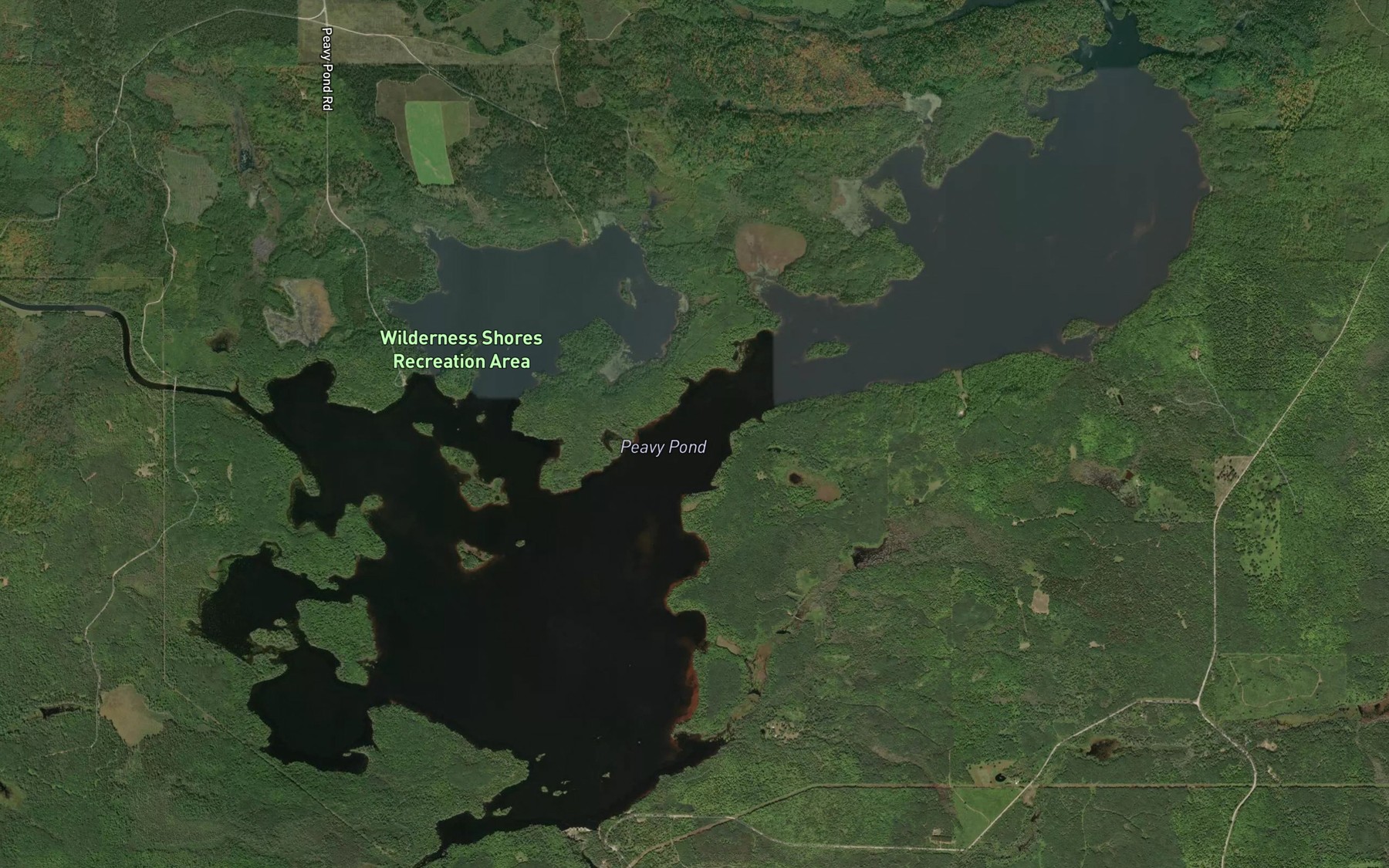 Satellite map of the Peavy Pond